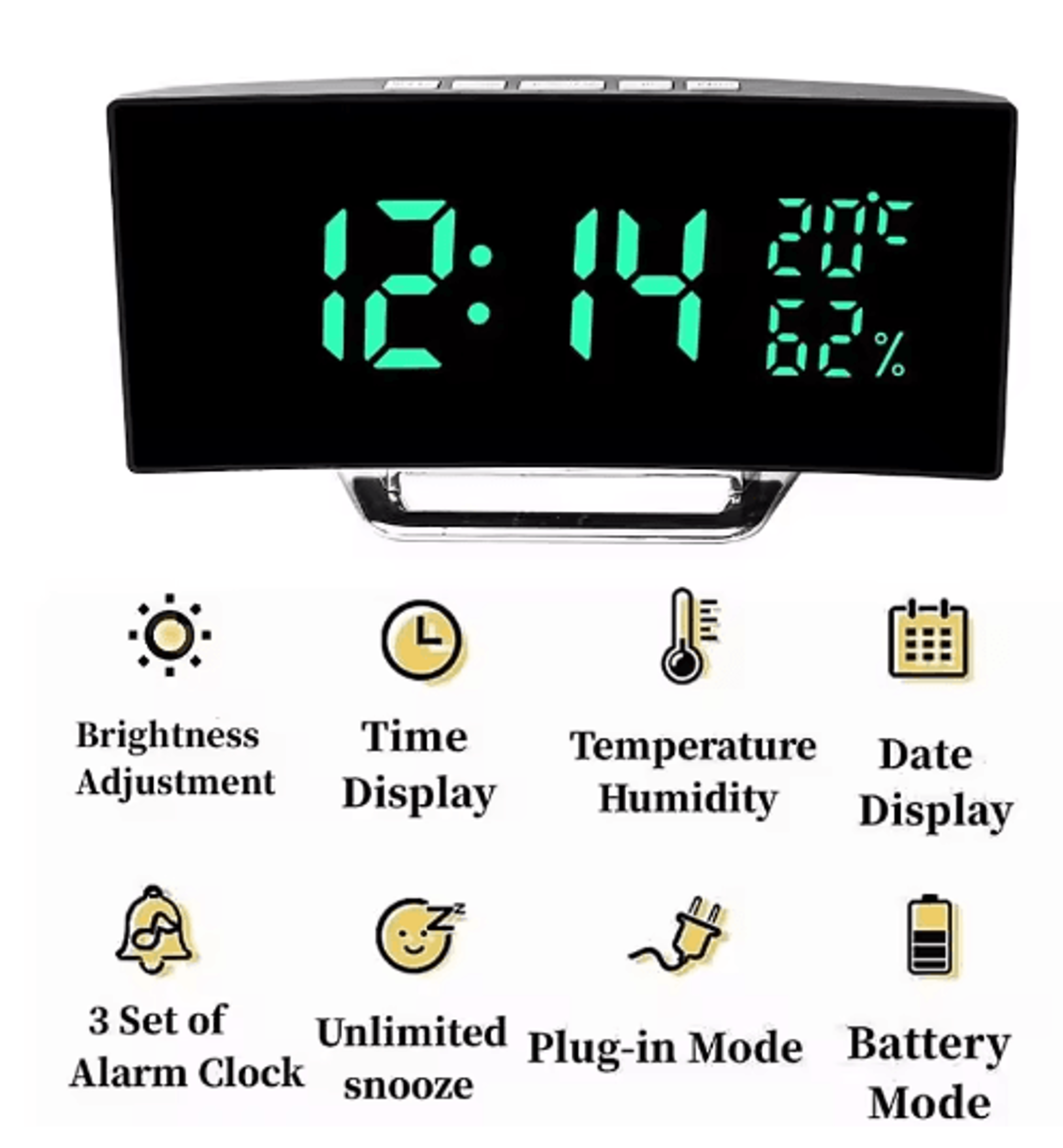 Mirror Digital Alarm Clock  LED Temperature  Date Display With Snooze 5