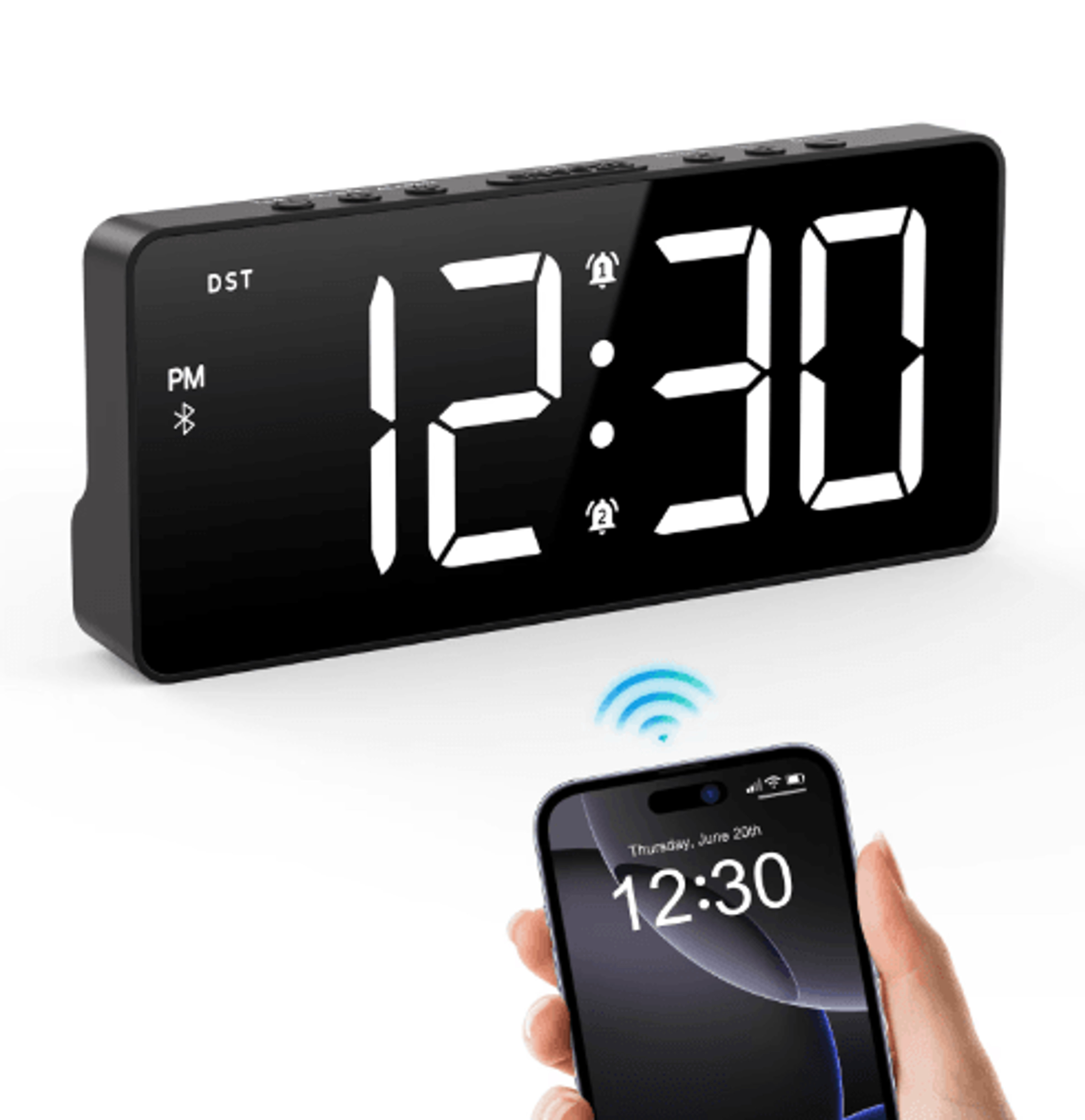 ORIA 7Inch LED Alarm Clock  Bluetooth Time Sync With Dual Alarms 0