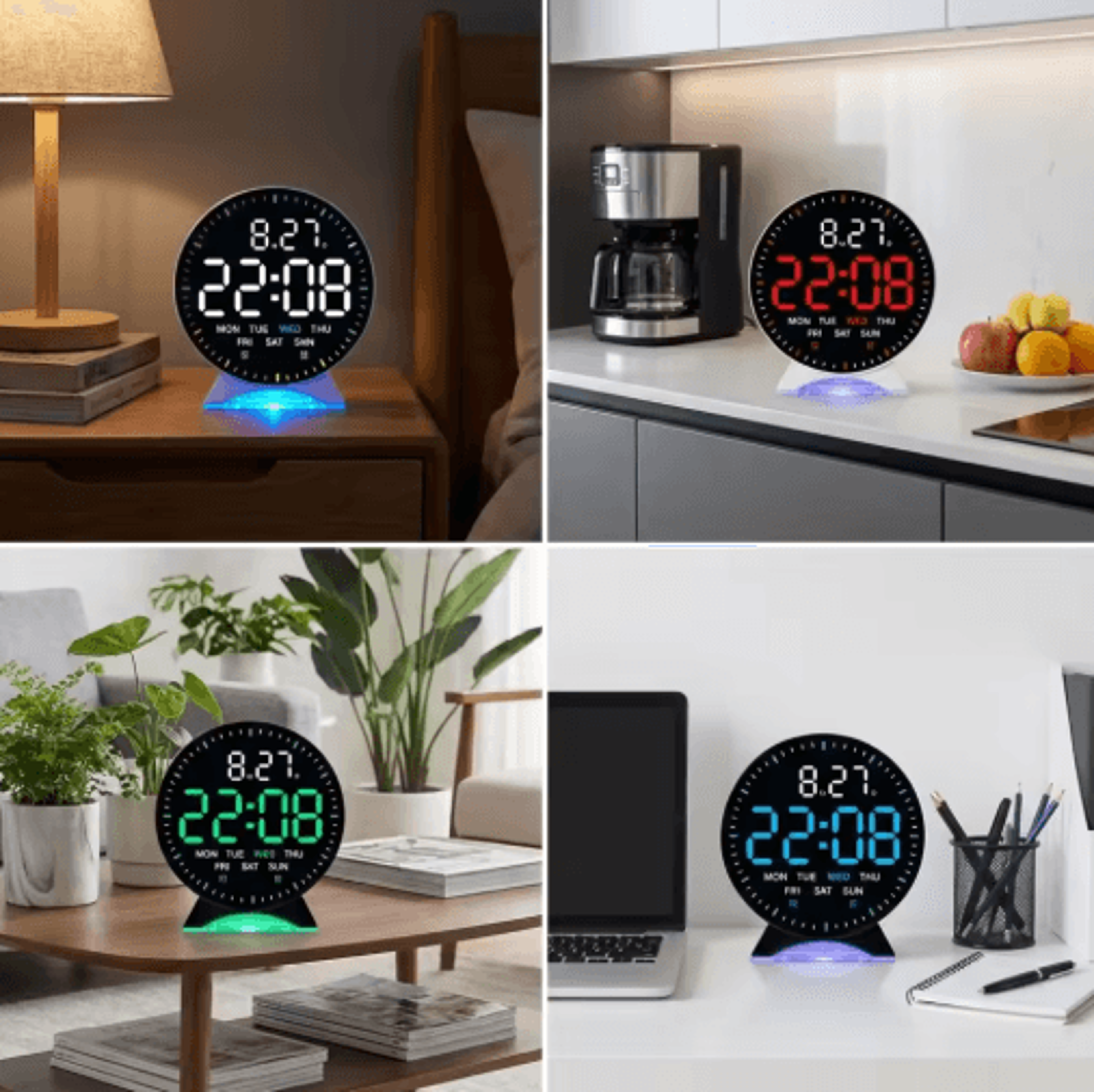 LED Digital Alarm Clock  Date Week  Adjustable Brightness Display 13