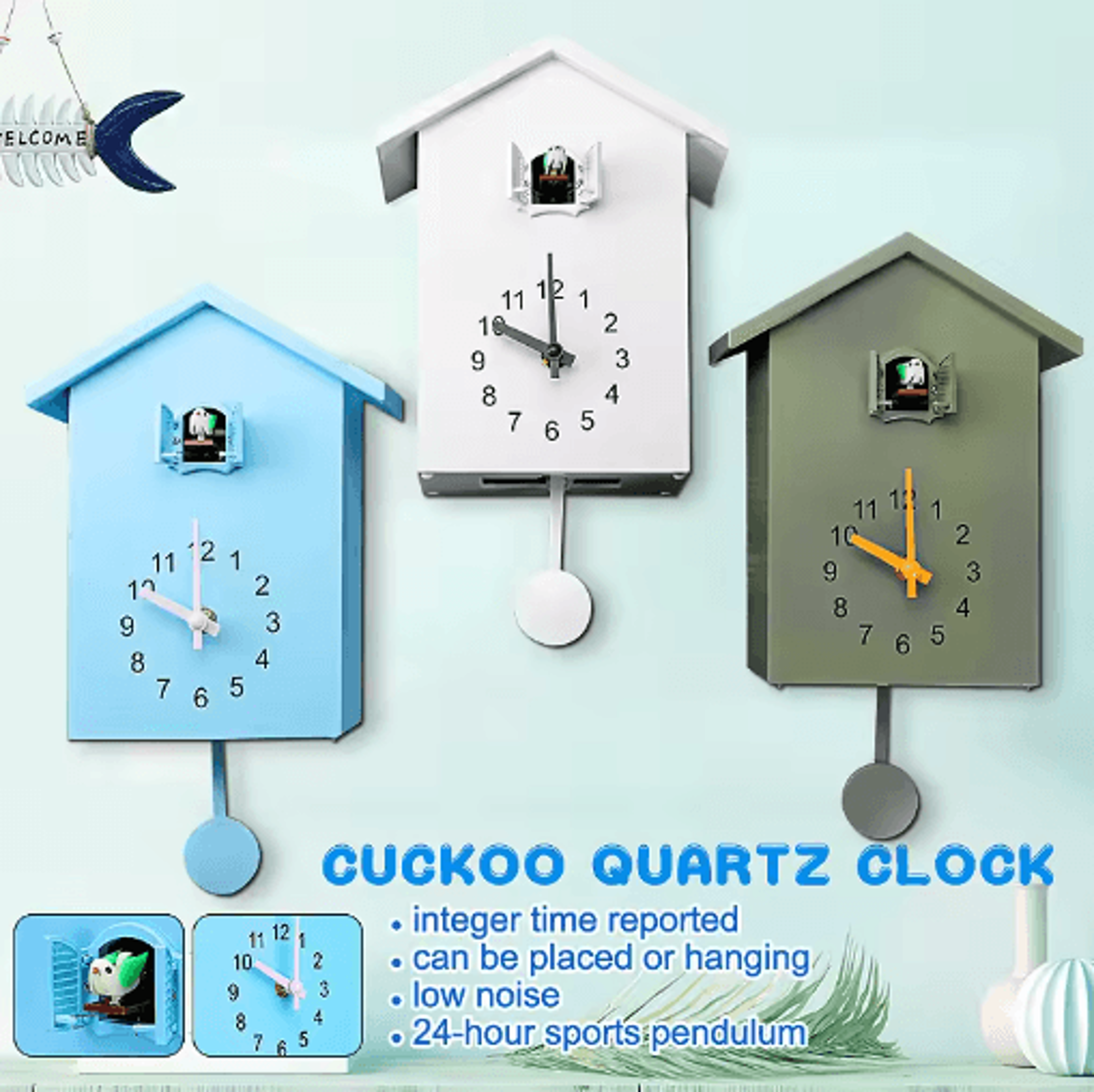 Cuckoo Pendulum Wall Clock  LowNoise Decorative Clock With Hourly Time Report 5