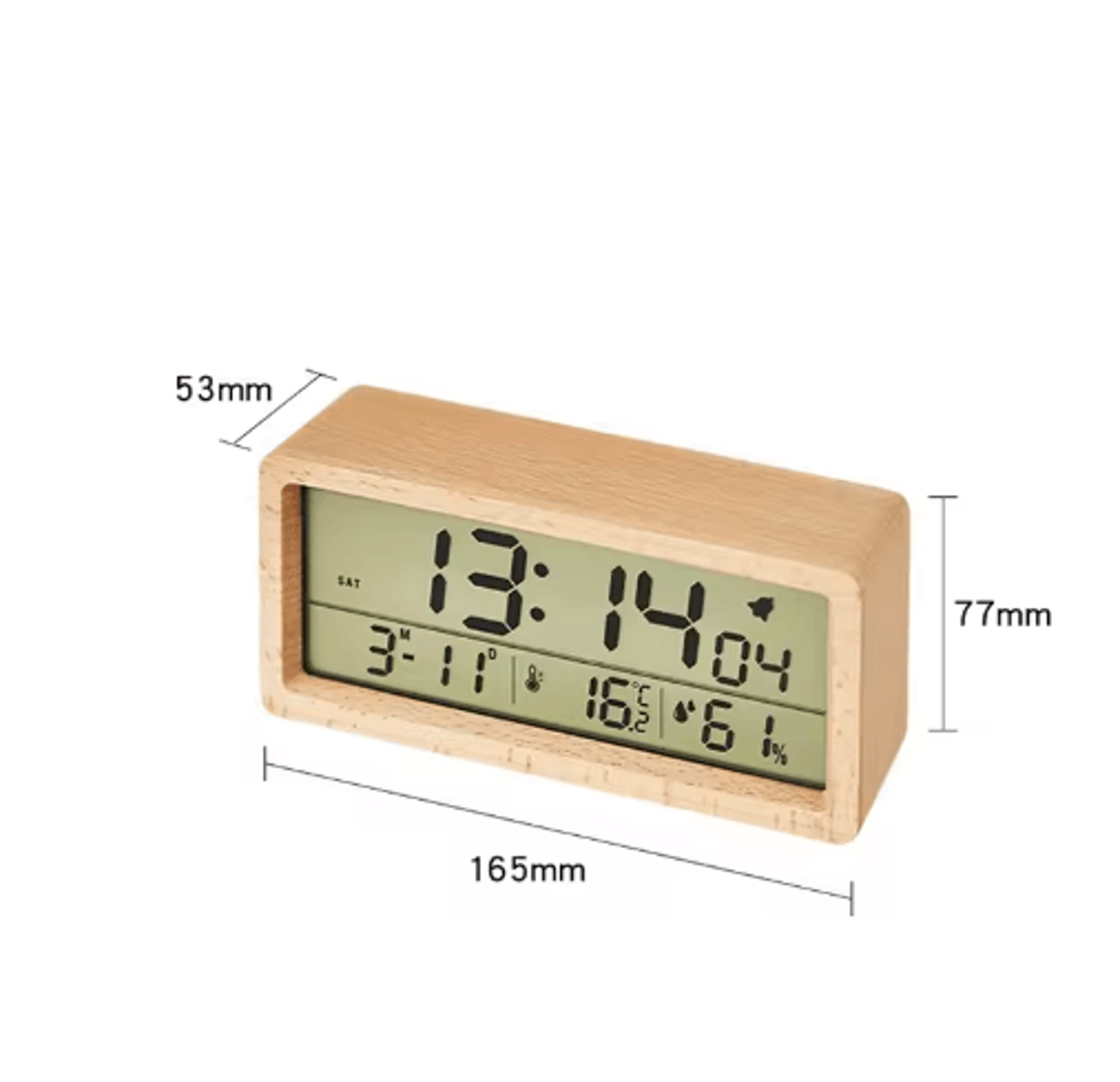 Large Screen Wooden Digital Alarm Clock  Temperature Humidity  Date Display 7