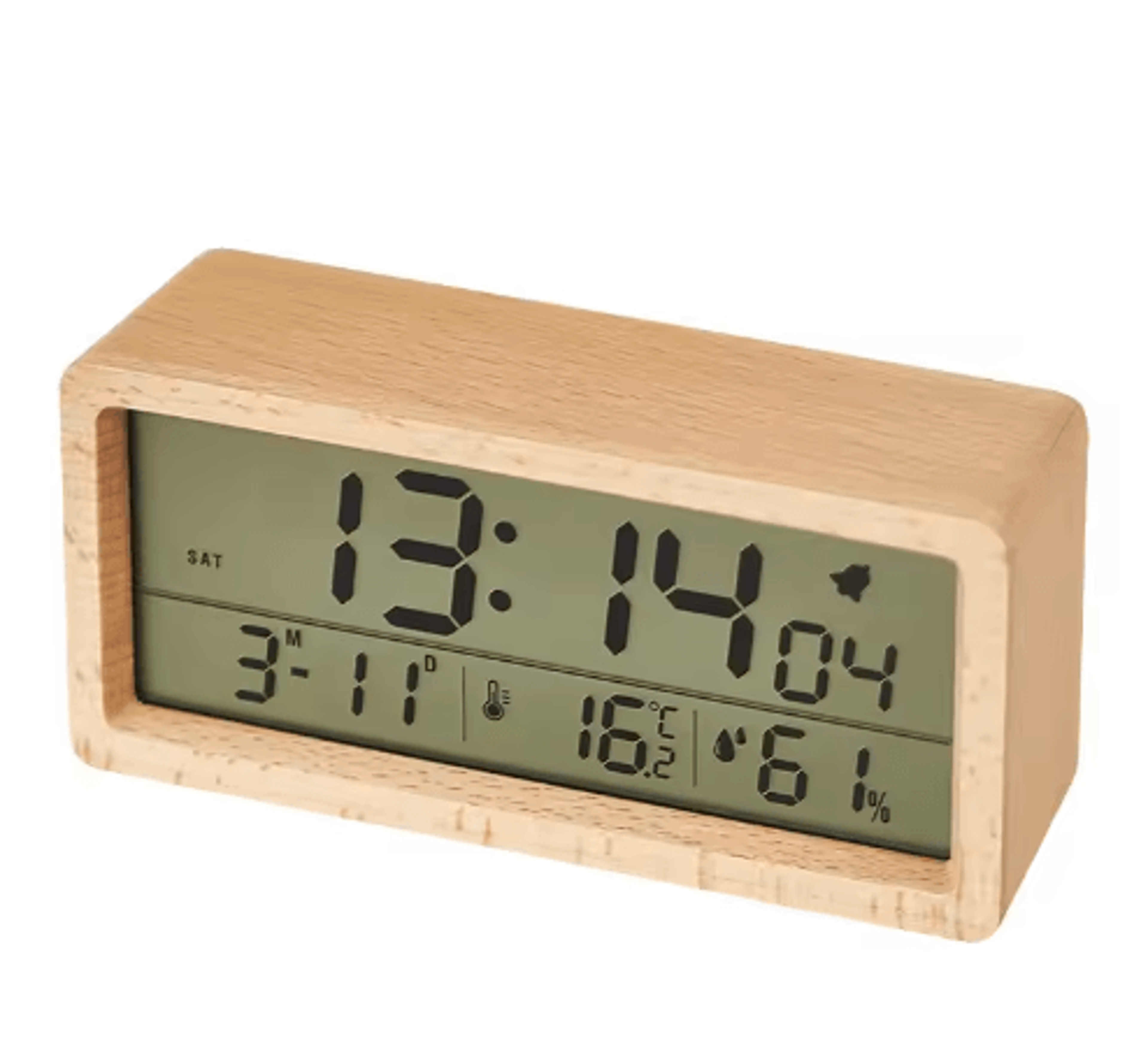 Large Screen Wooden Digital Alarm Clock  Temperature Humidity  Date Display 2