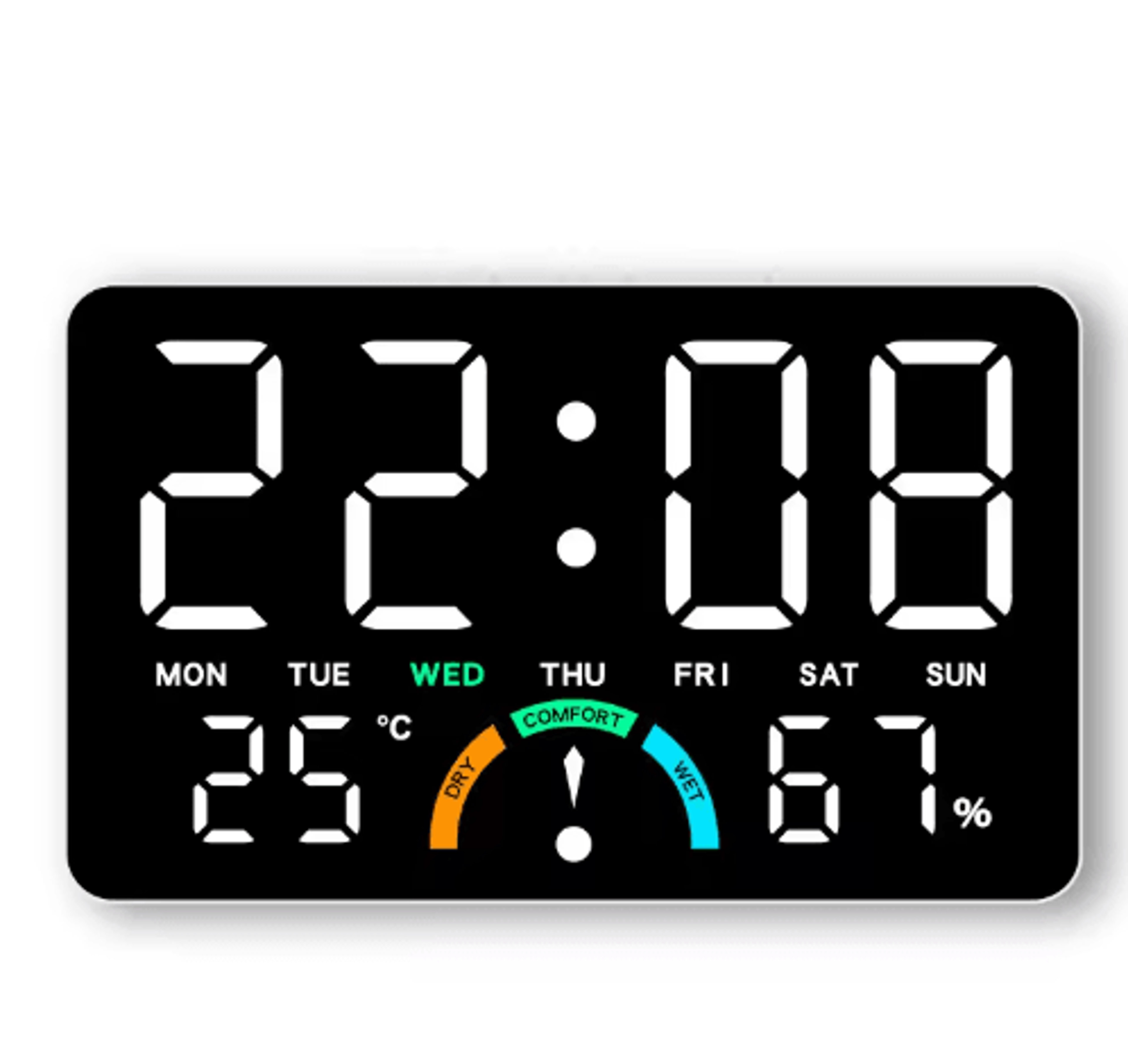 Digital LED Alarm Clock  Temperature Humidity  Comfort Level Display 6