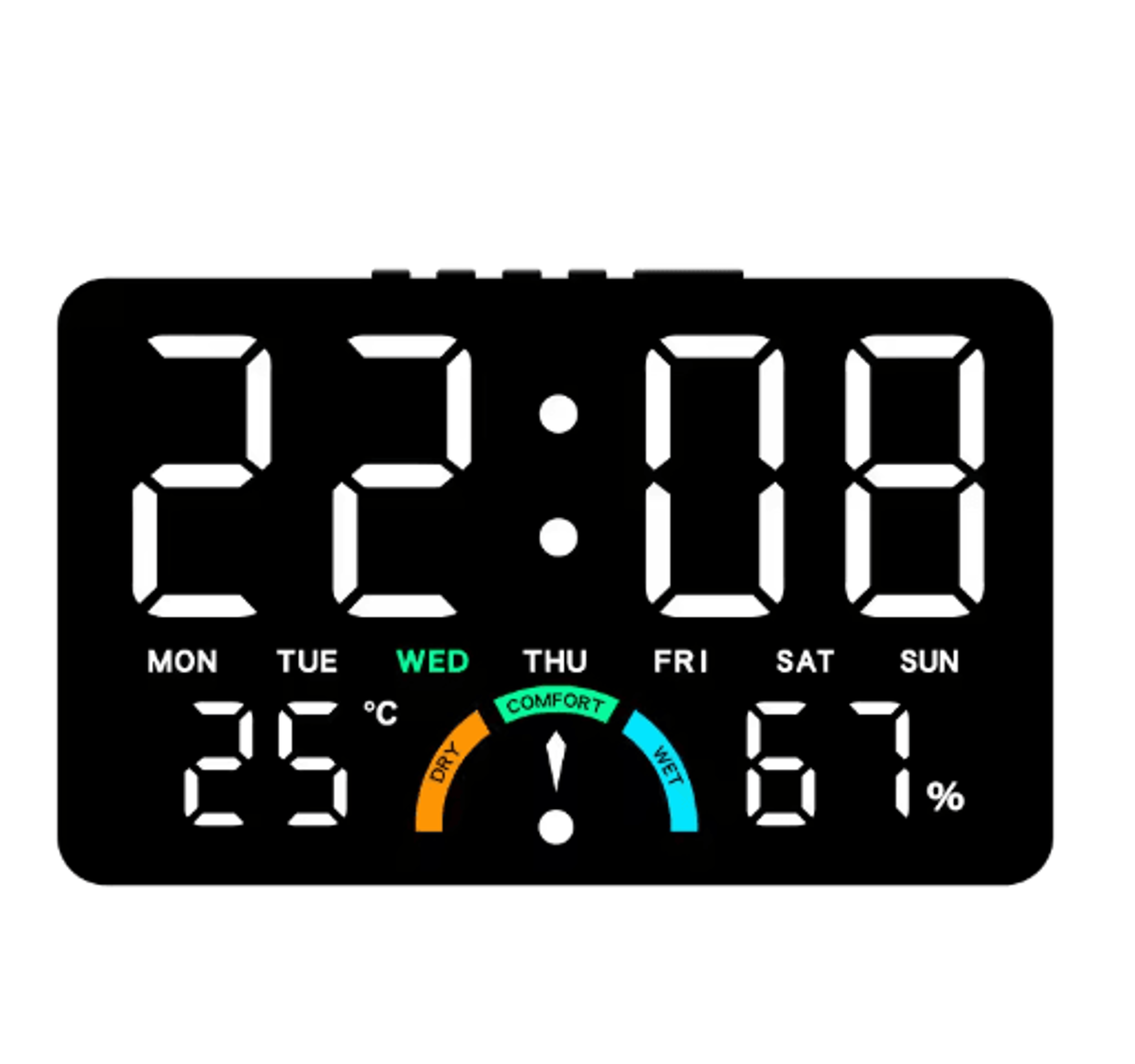 Digital LED Alarm Clock  Temperature Humidity  Comfort Level Display 7