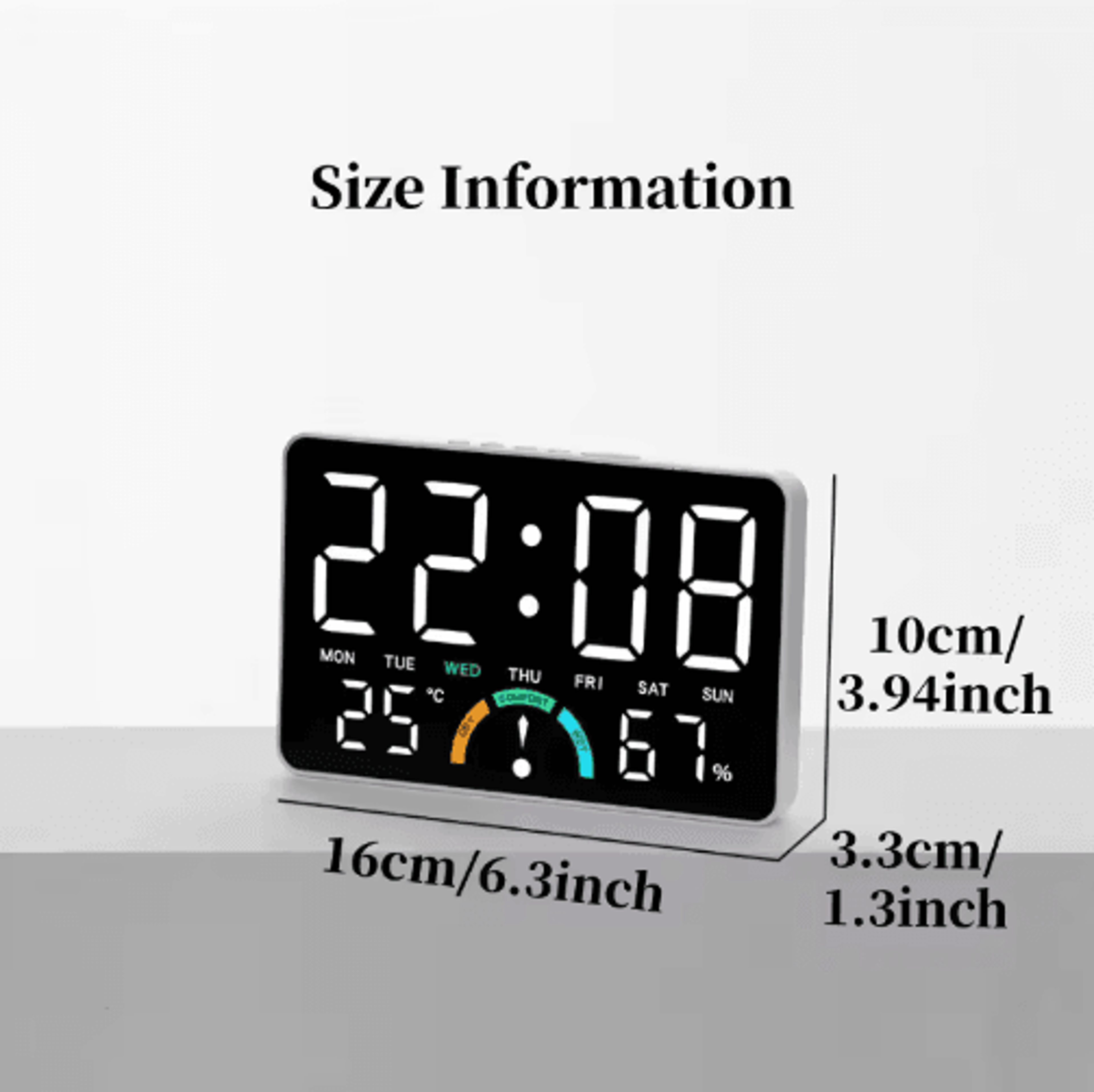 Digital LED Alarm Clock  Temperature Humidity  Comfort Level Display 13