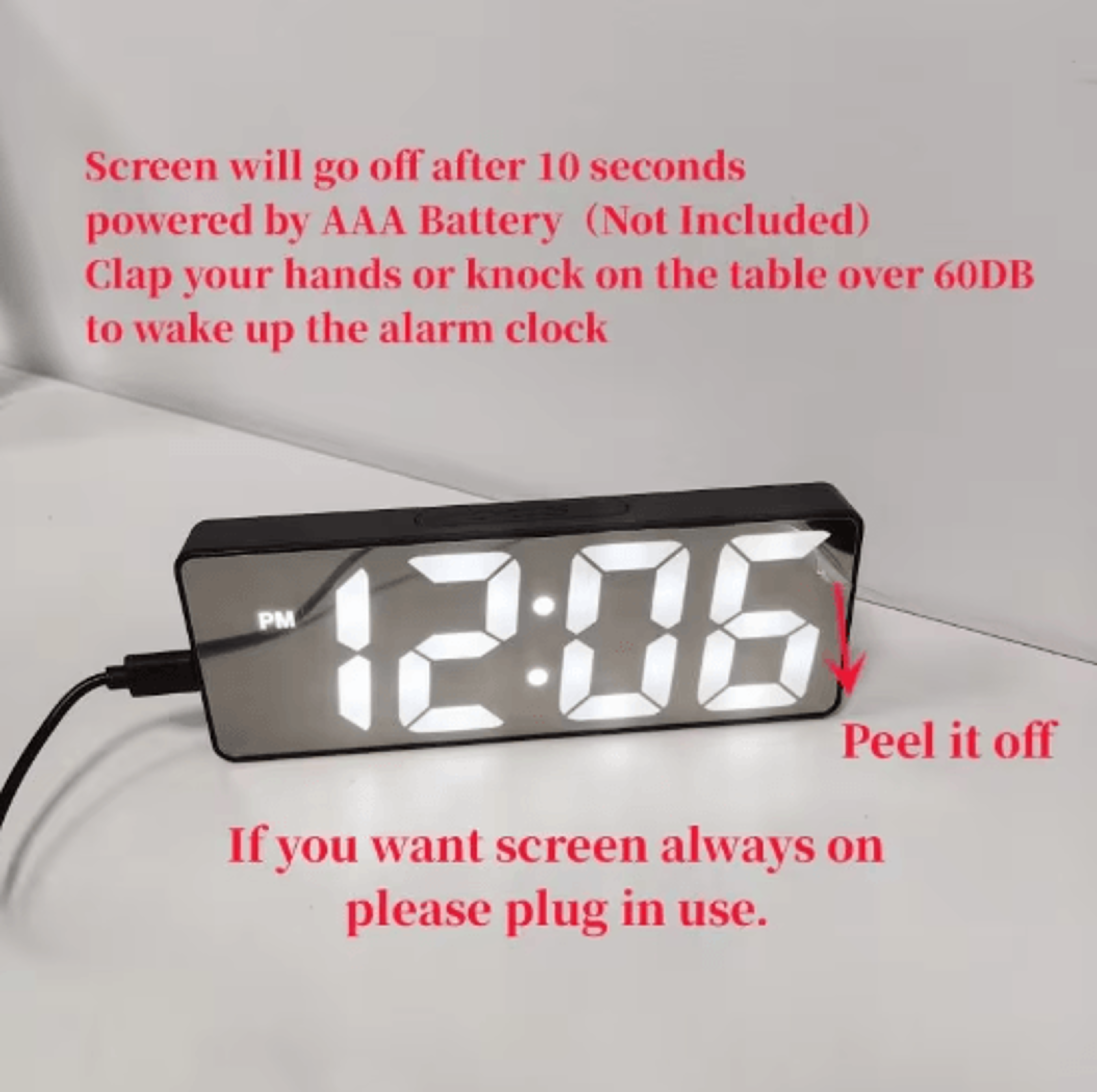 Voice Control LED Alarm Clock  Temperature Date  USB TypeC Port 7