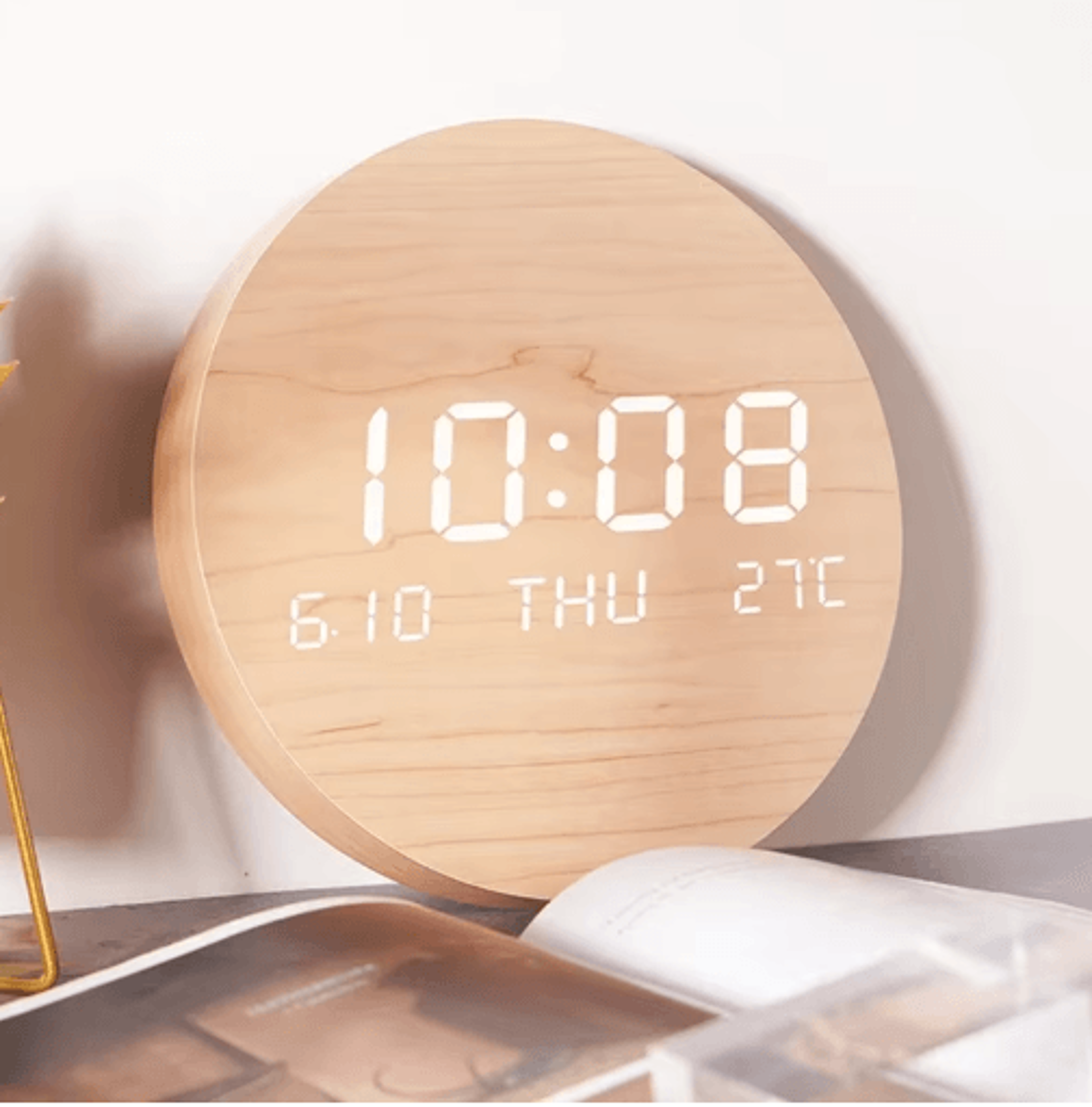 LED Digital Wall Clock Silent Time Date  Temperature Display 9