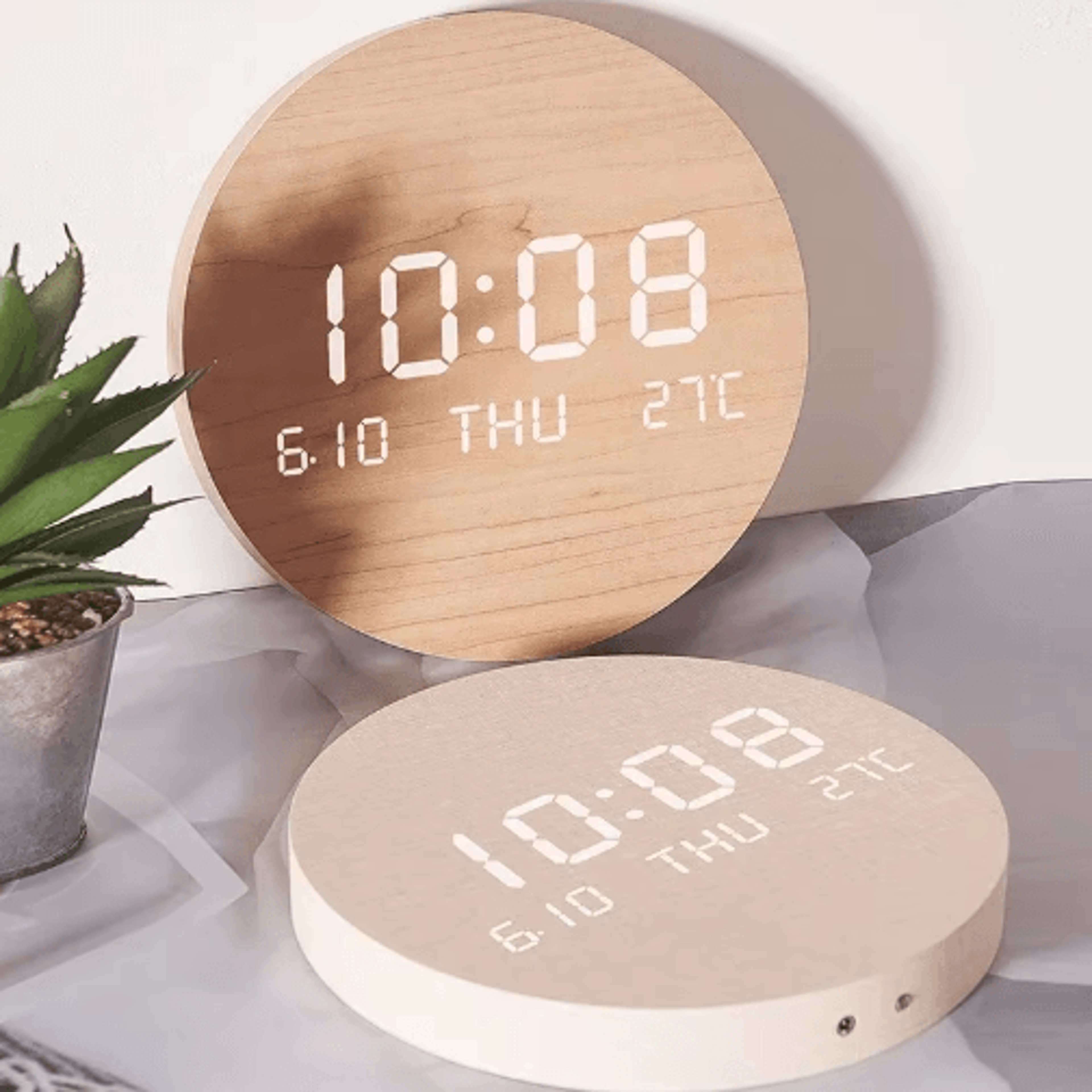 LED Digital Wall Clock Silent Time Date  Temperature Display 8