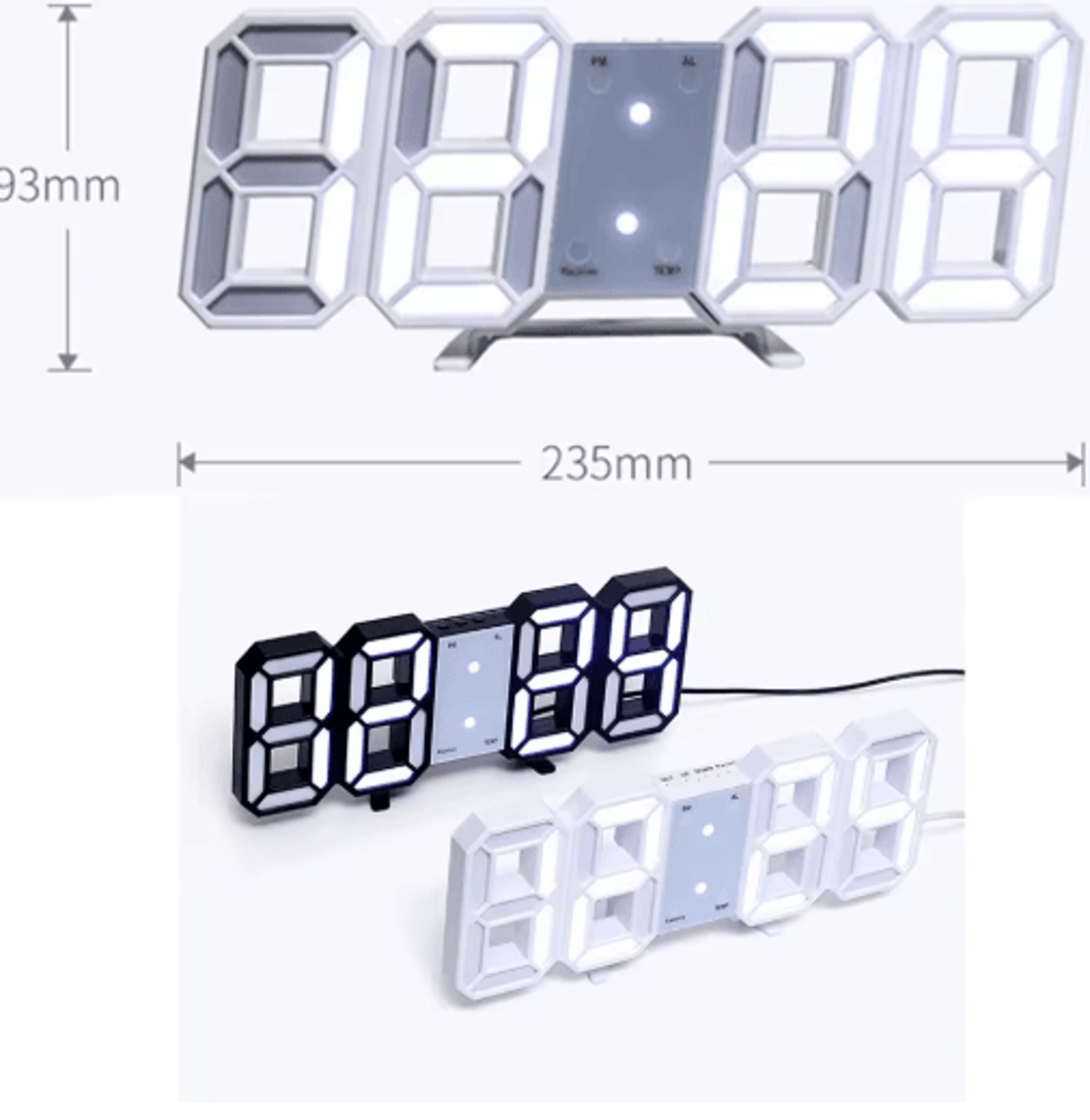 Modern 3D Digital Wall Clock  LED Night Light  Remote Control 14