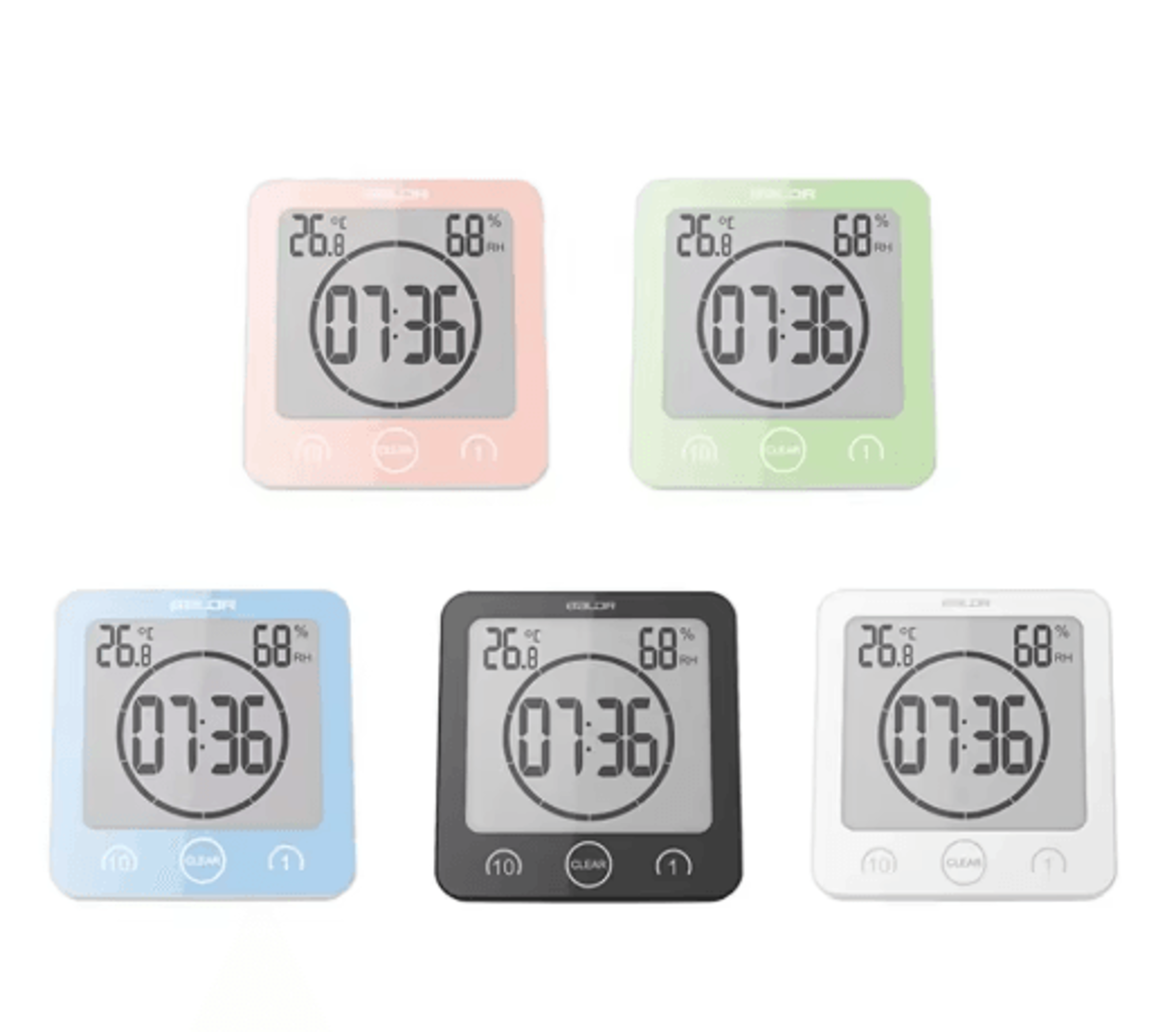 LCD Waterproof Bathroom Clock  Timer Temperature  Humidity Display 0
