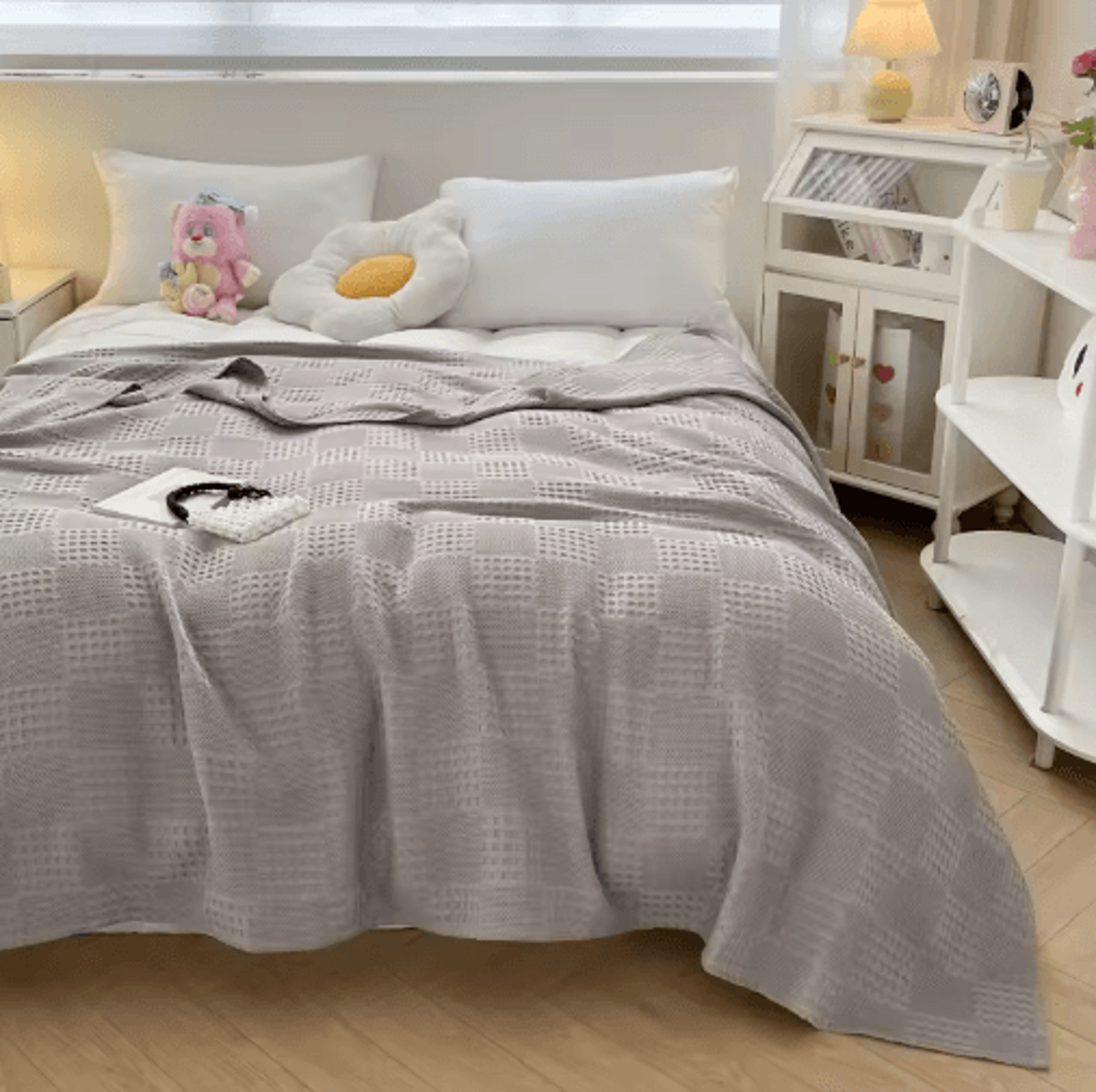 100 Cotton Waffle Throw Blanket  Breathable Plaid Bed  Sofa Cover 6
