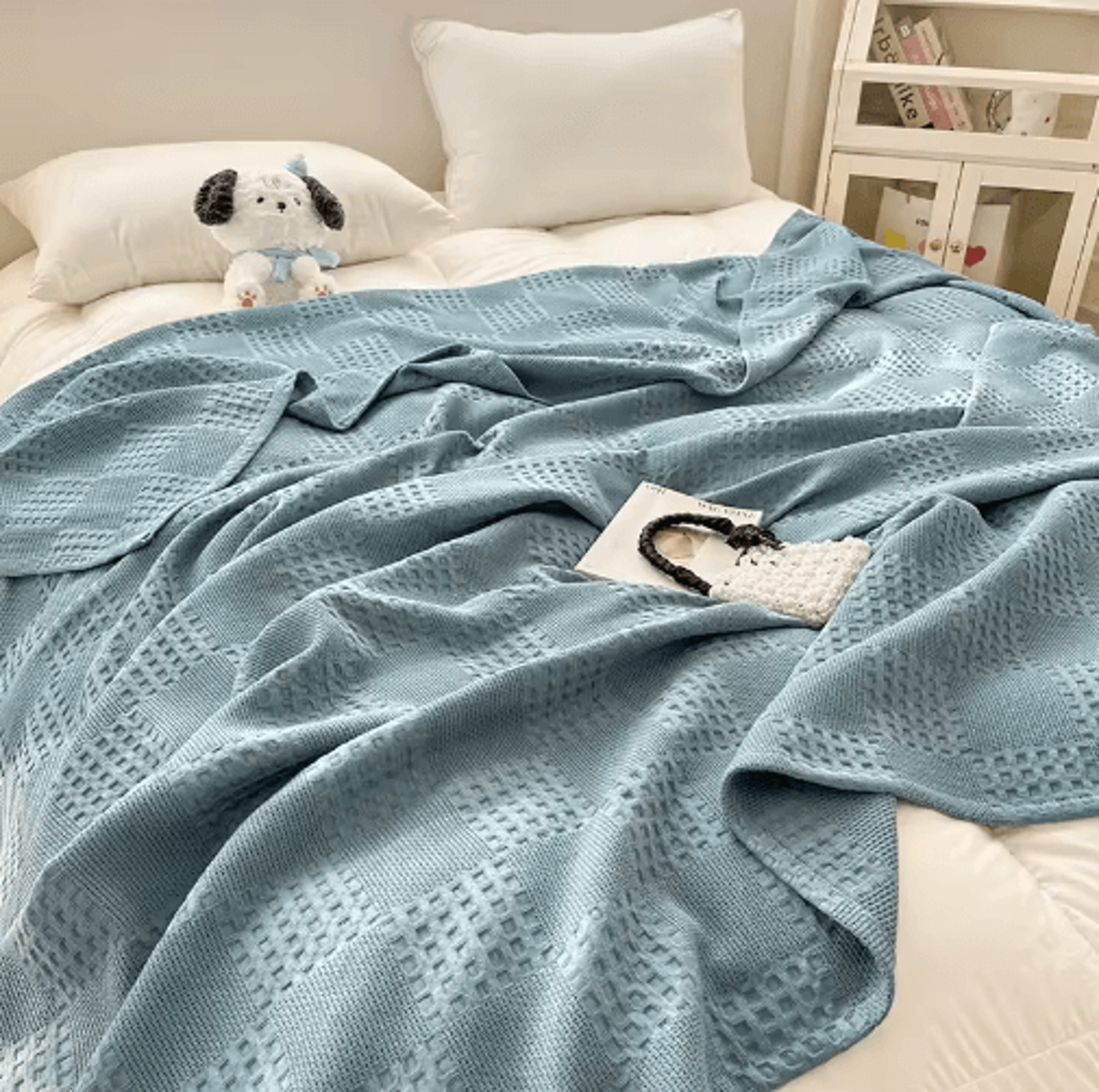 100 Cotton Waffle Throw Blanket  Breathable Plaid Bed  Sofa Cover 8