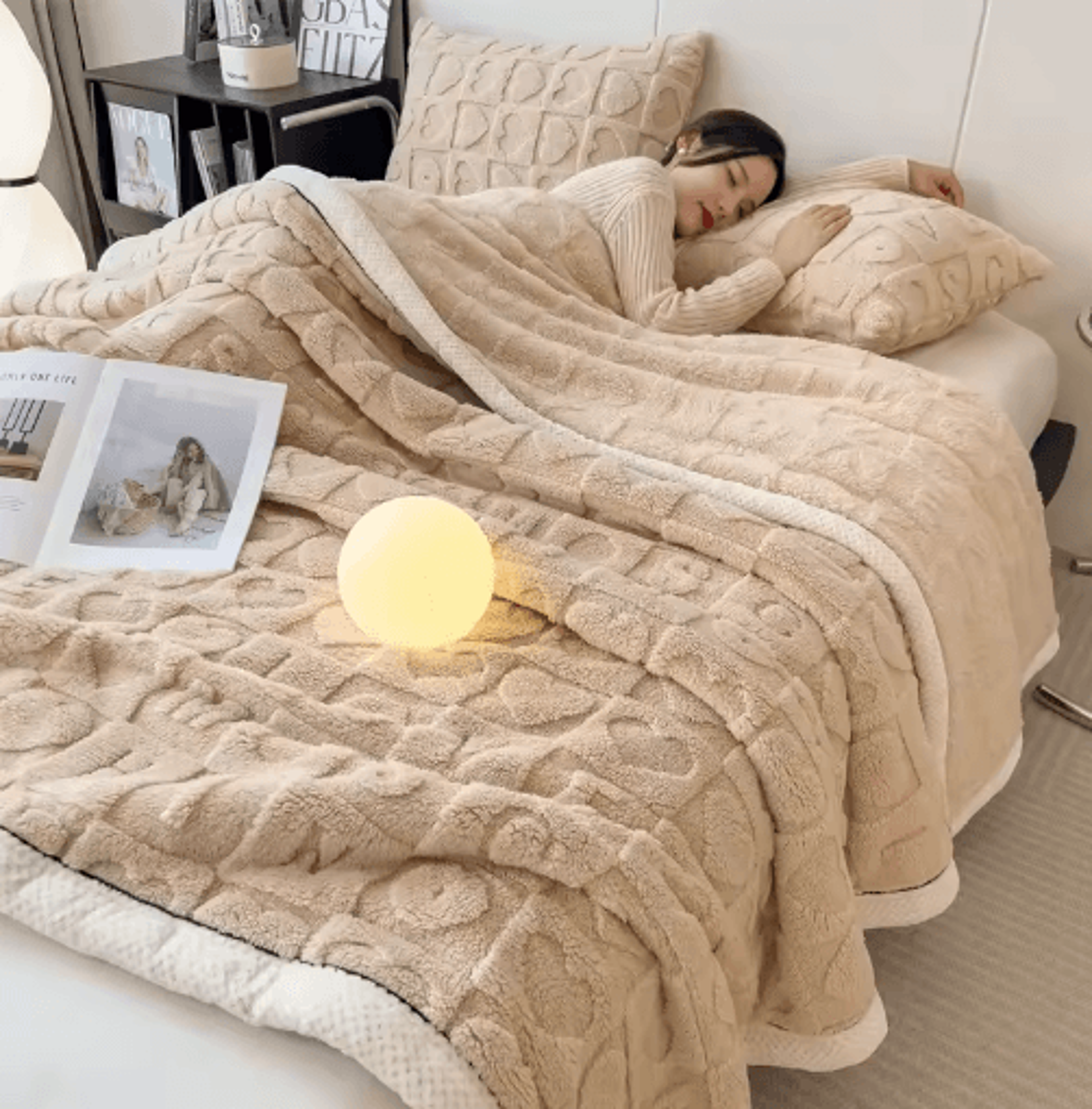 Heart Pattern Coral Fleece Blanket  Thick Plush Cozy Sofa  Bed Throw 4