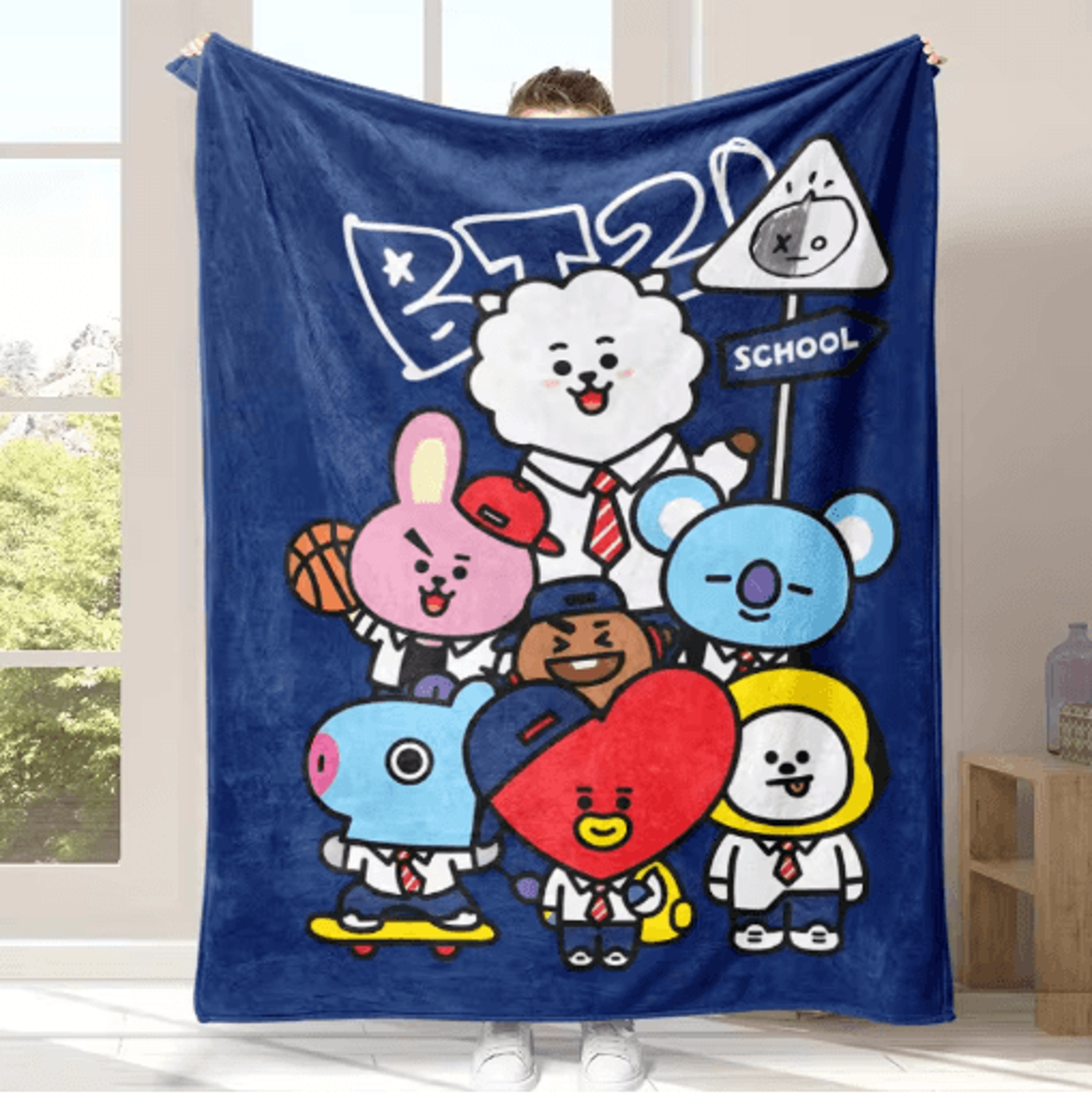 BTS Flannel Throw Blanket  OneSide Printed Soft Sofa  Bed Cover 7