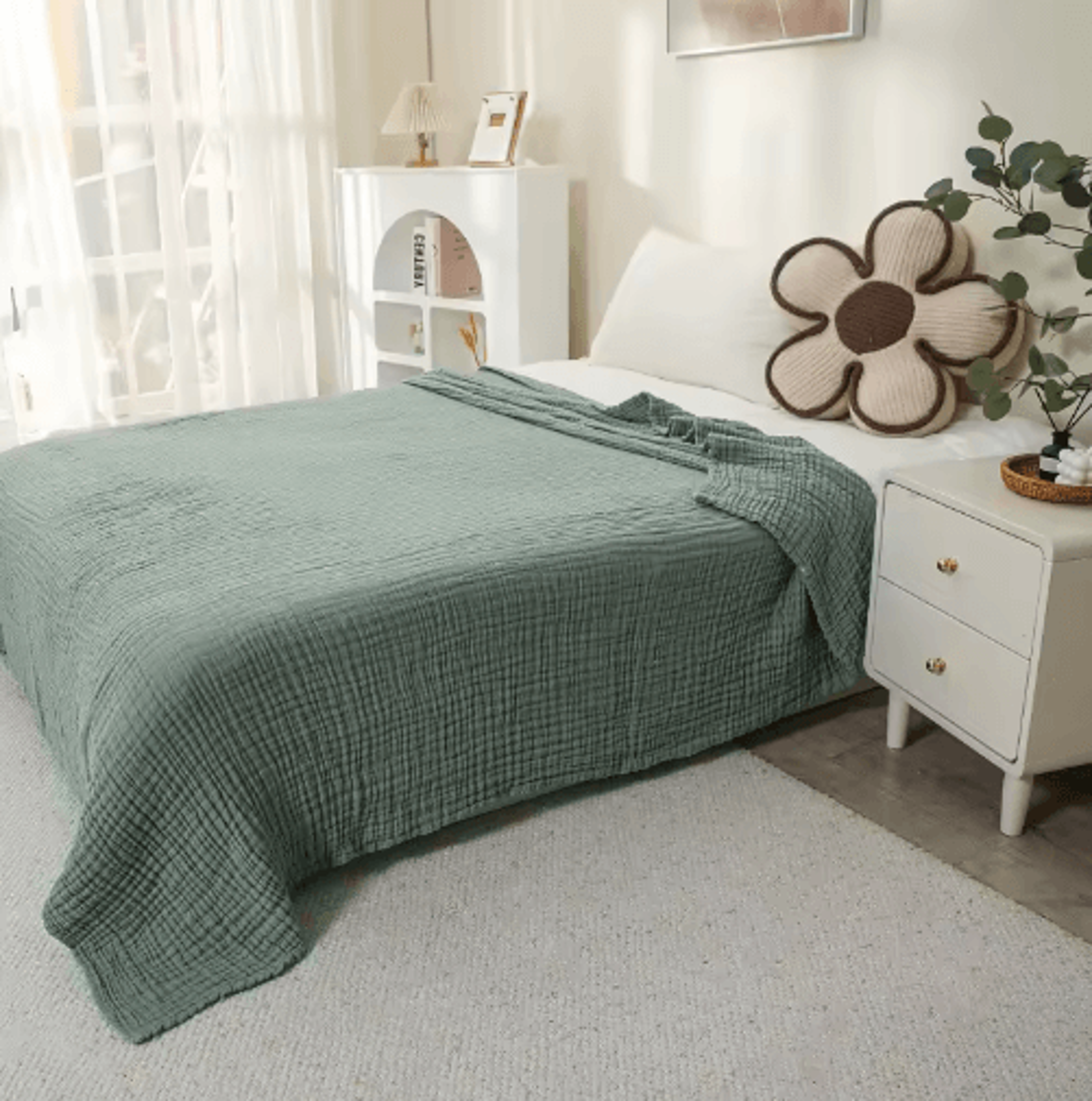 100 Cotton Muslin Throw Blanket  6Layer Breathable Boho Sofa  Bed Cover 3