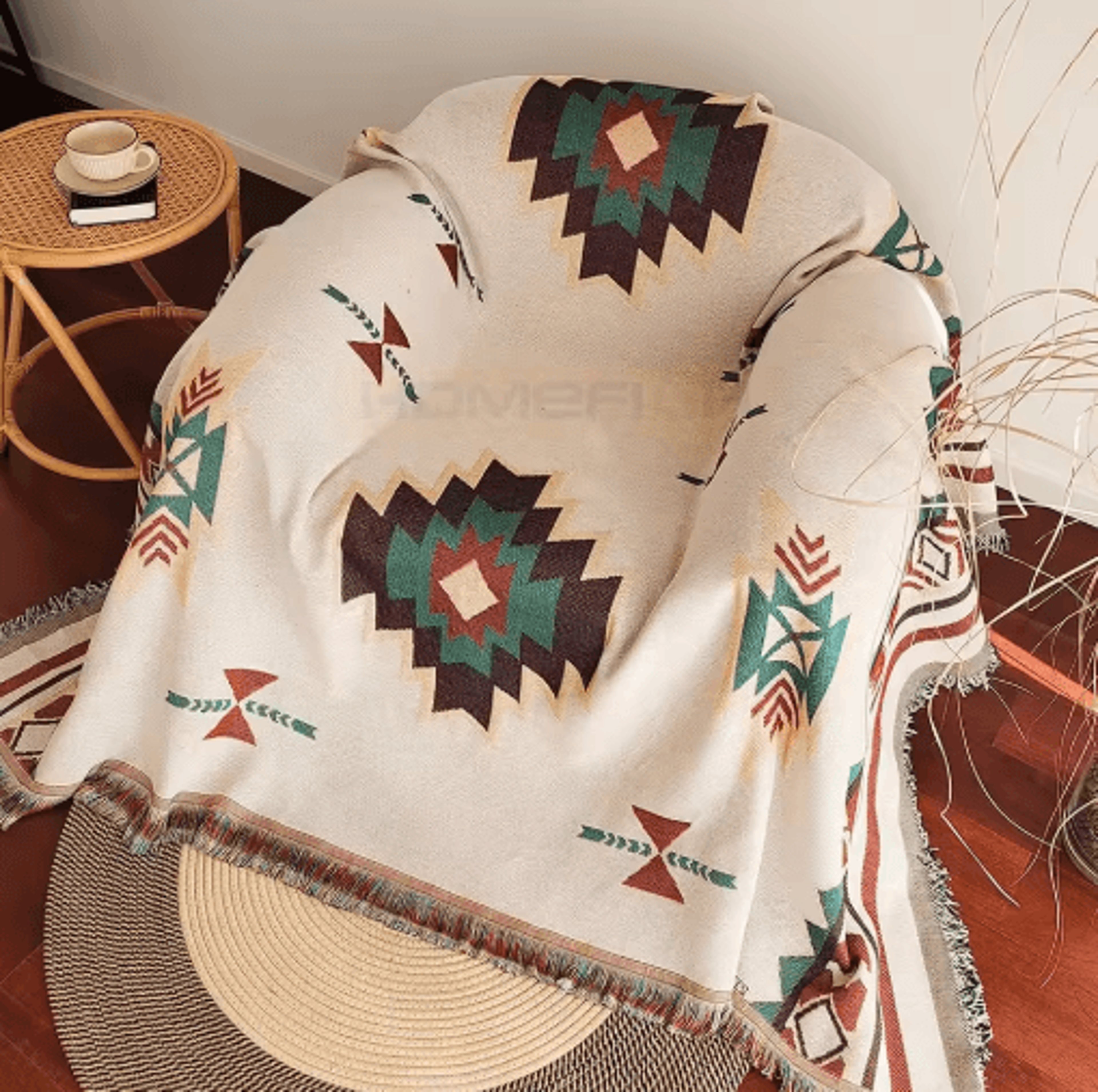 Oversized Aztec Woven Throw Blanket  Boho Southwestern Geometric Tapestry 5