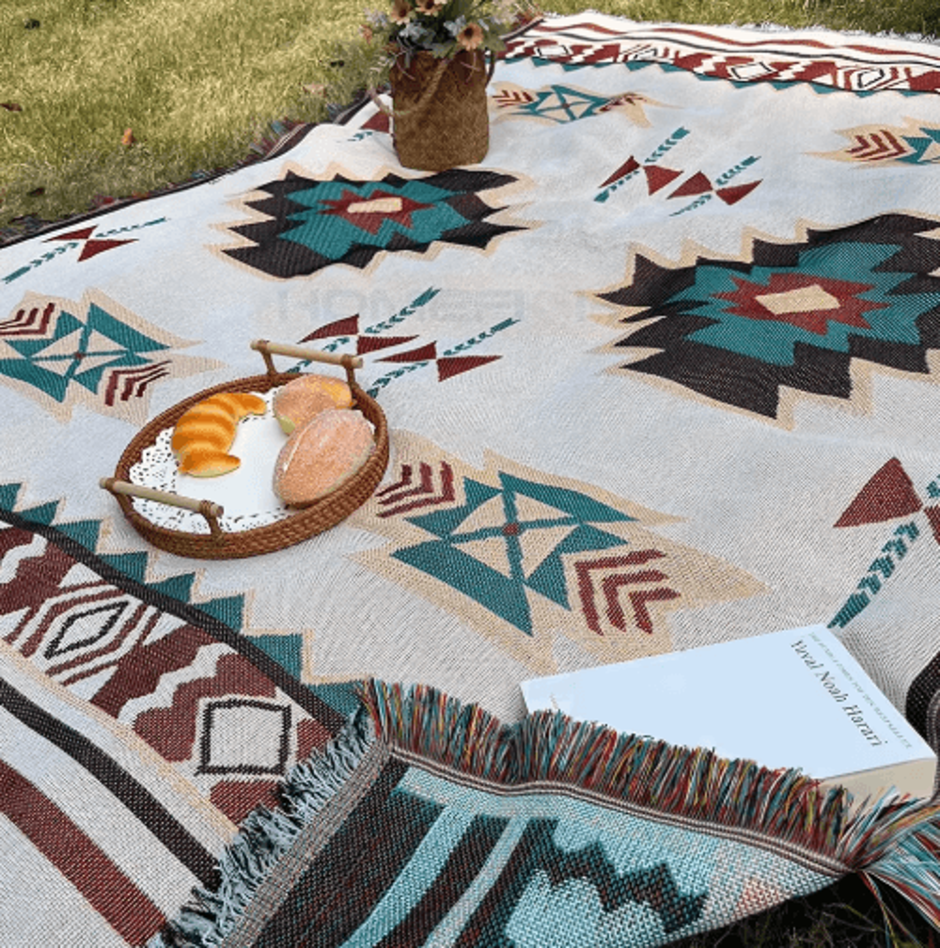 Oversized Aztec Woven Throw Blanket  Boho Southwestern Geometric Tapestry 6
