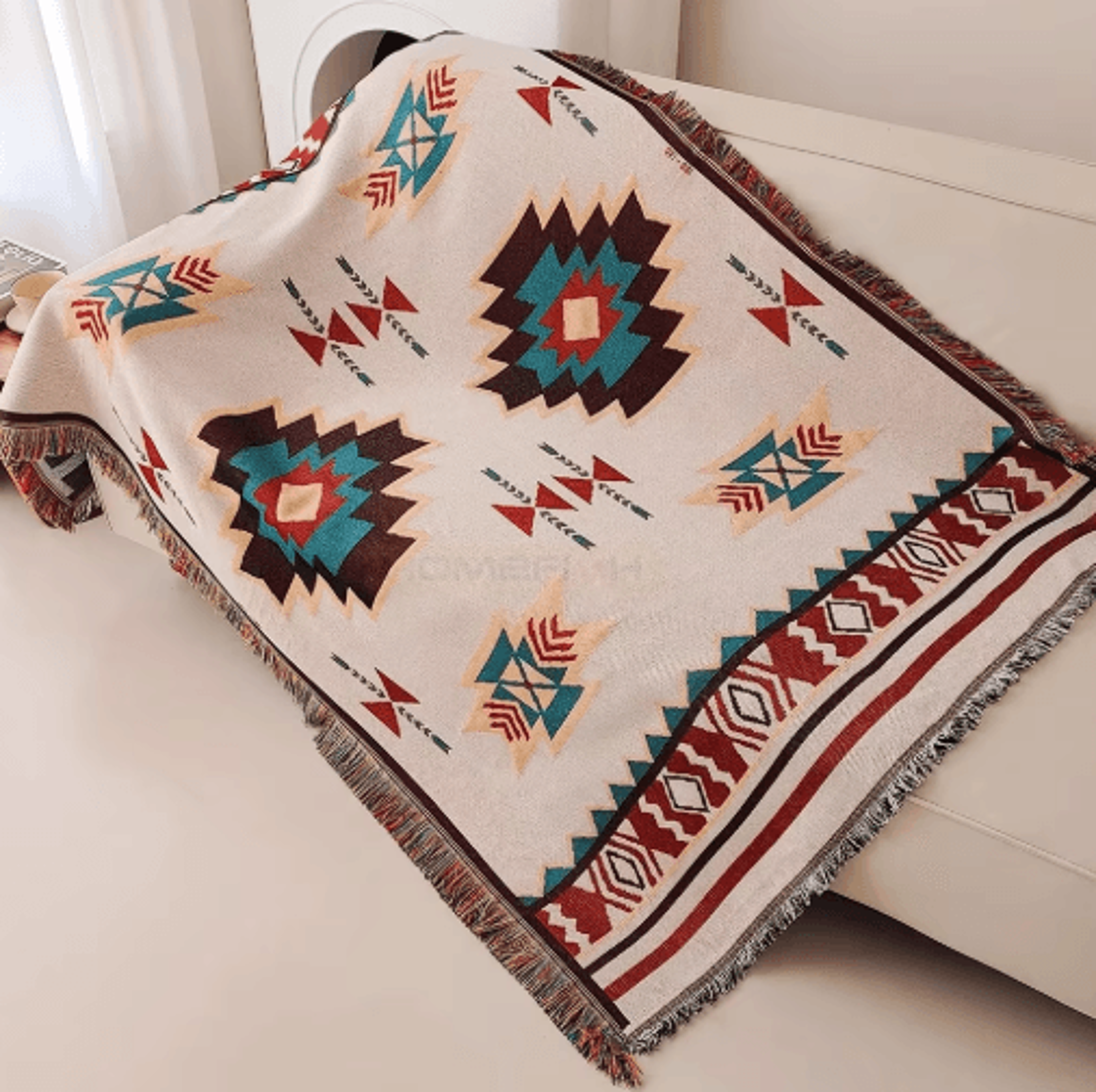 Oversized Aztec Woven Throw Blanket  Boho Southwestern Geometric Tapestry 0
