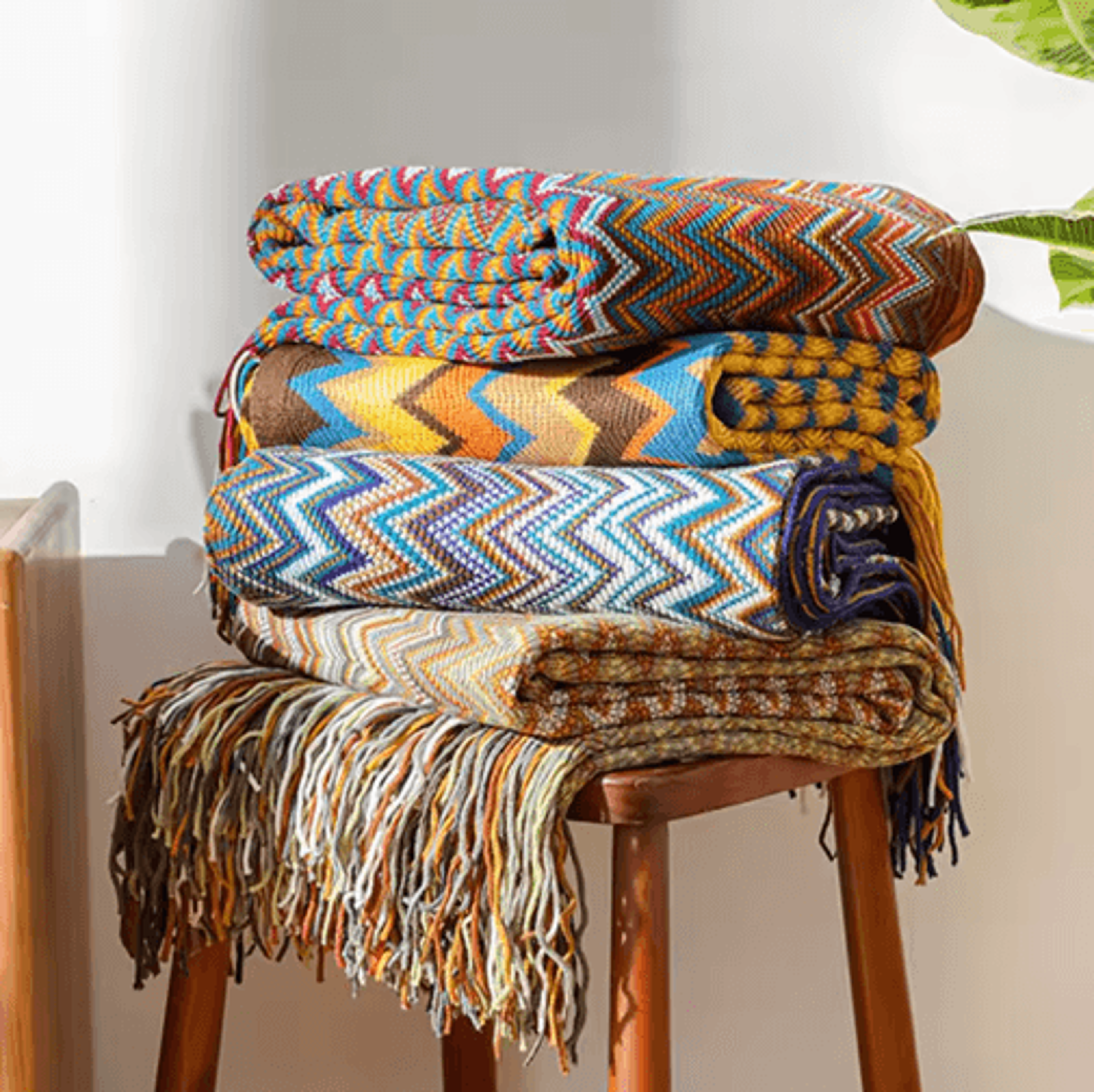 Retro Bohemian Knitted Blanket  Striped Plaid Tassel Sofa  Bed Throw 0