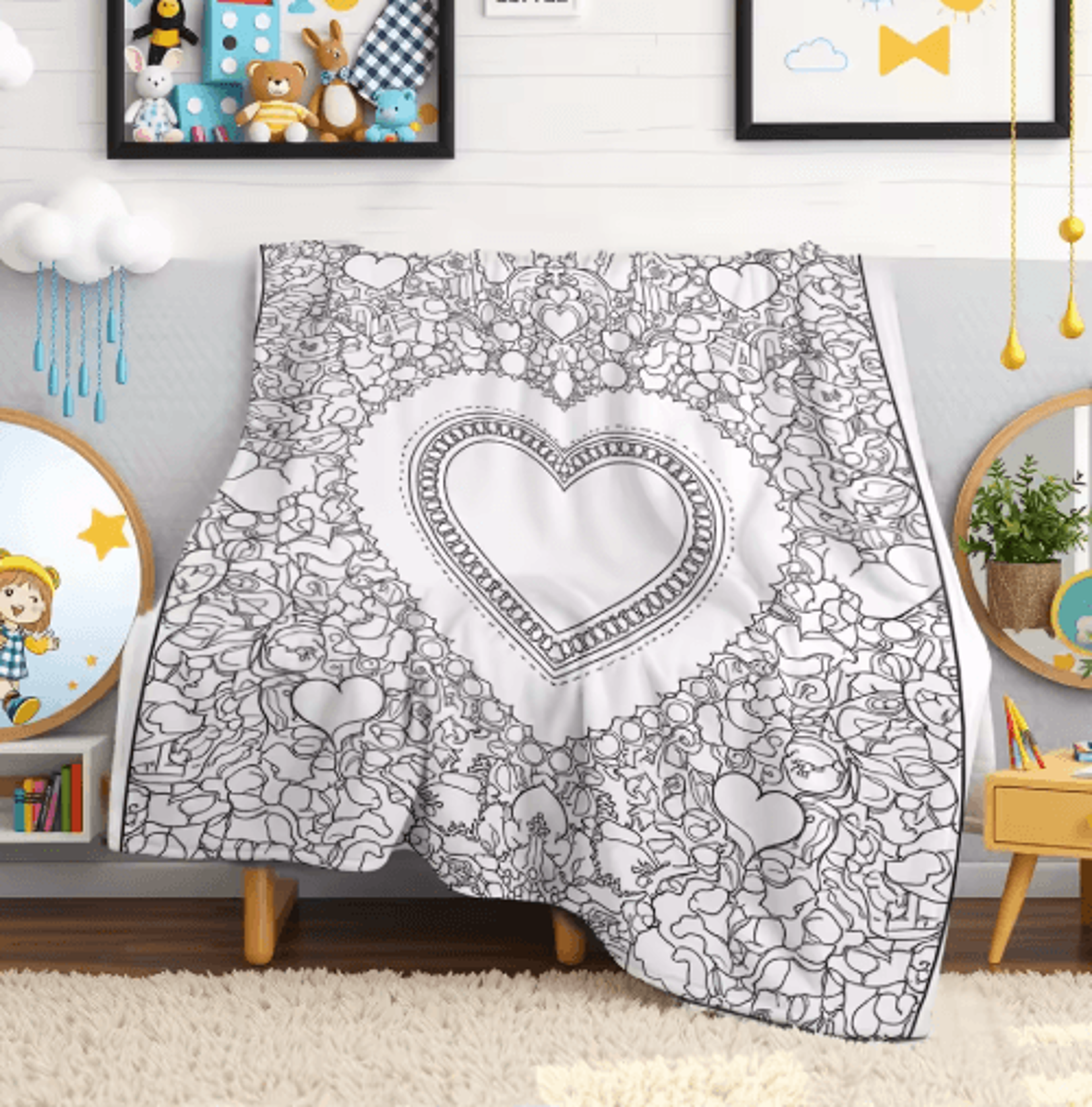 Personalized Coloring Blanket  Custom Name Heart Fleece Kids Throw 1