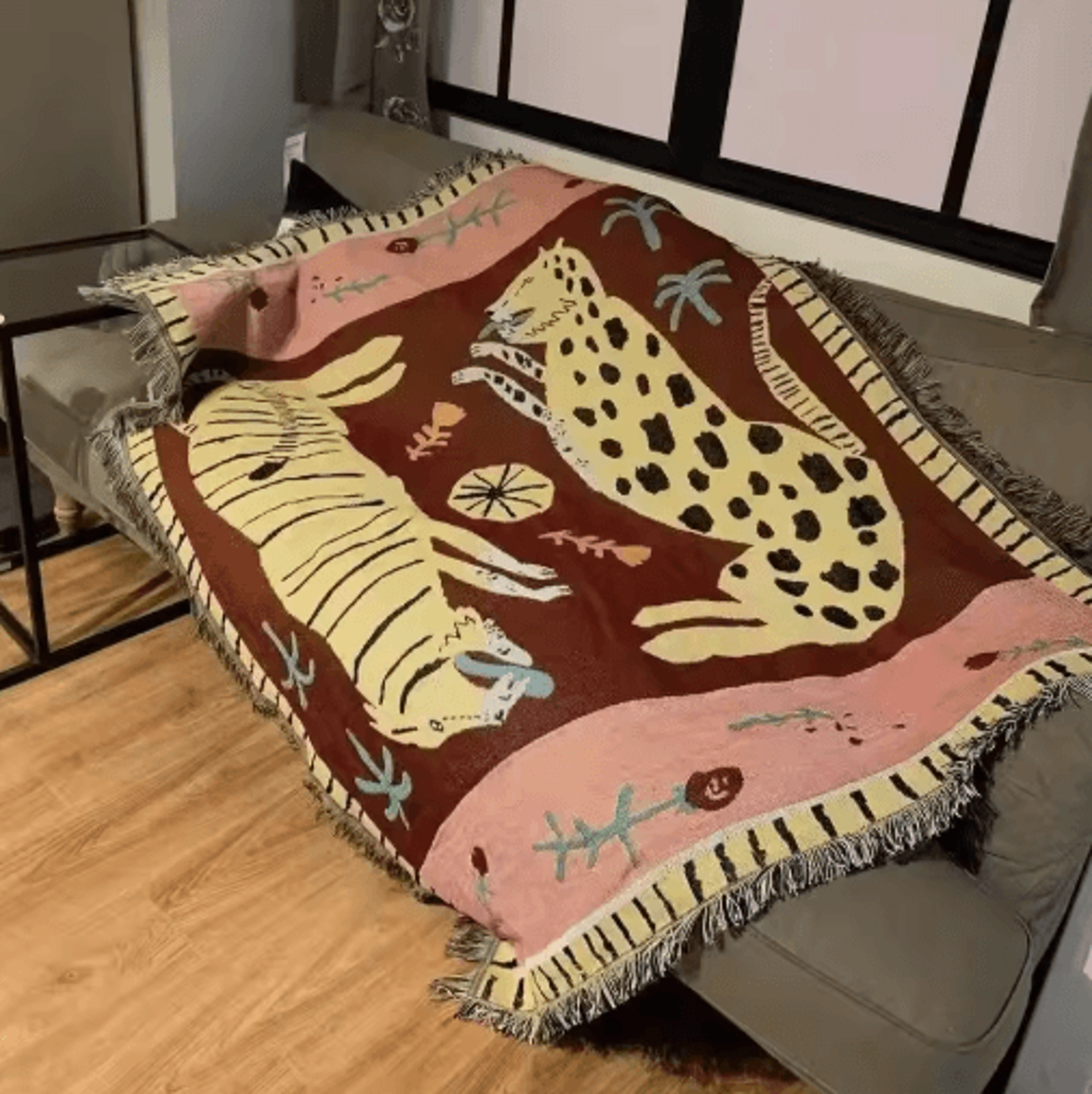 Boho Leopard  Tiger Jacquard Throw Blanket  Safari Woven Tapestry With Fringe 4