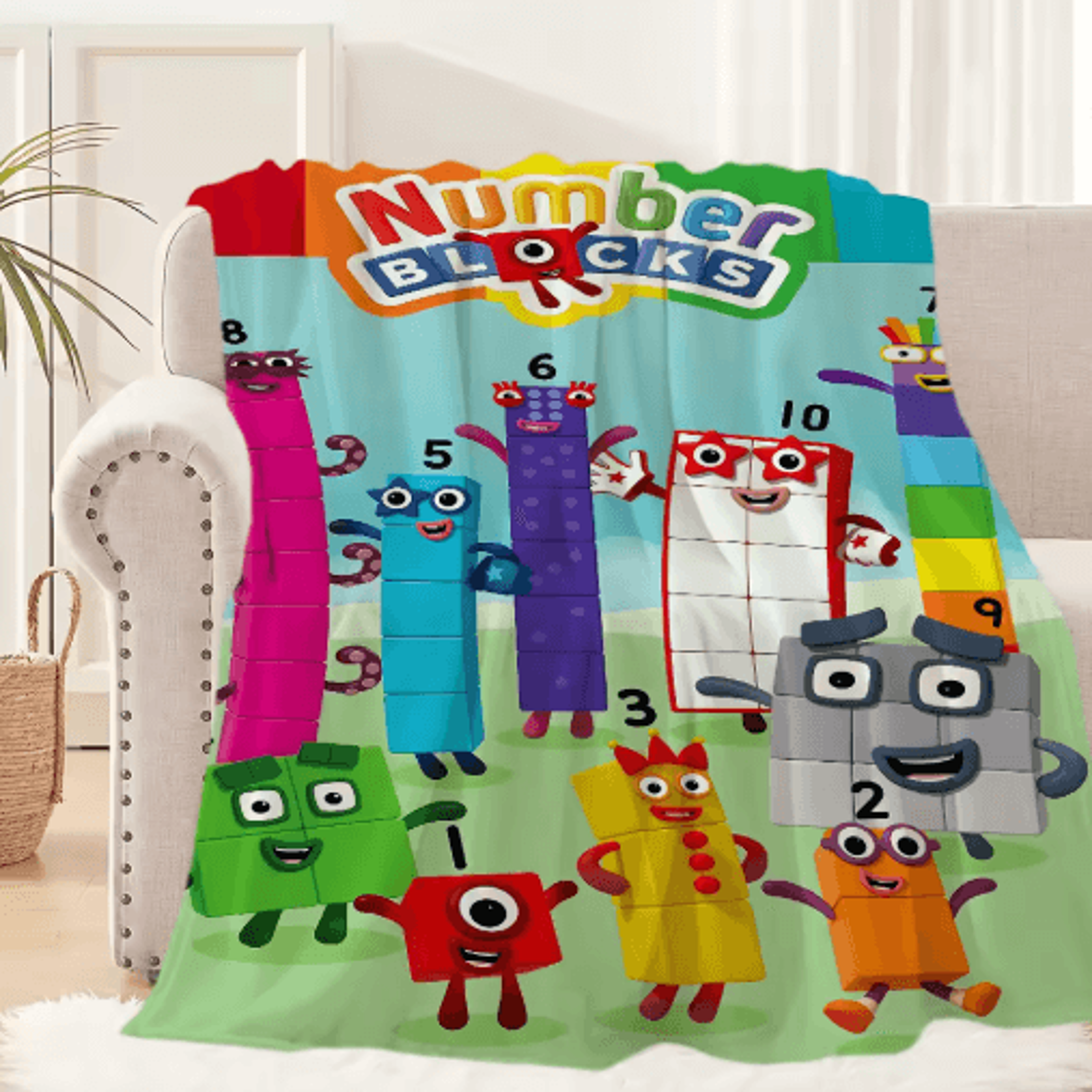Classic Number Blocks Cartoon Throw Blanket  Soft Cozy Sofa  Bed Cover 4