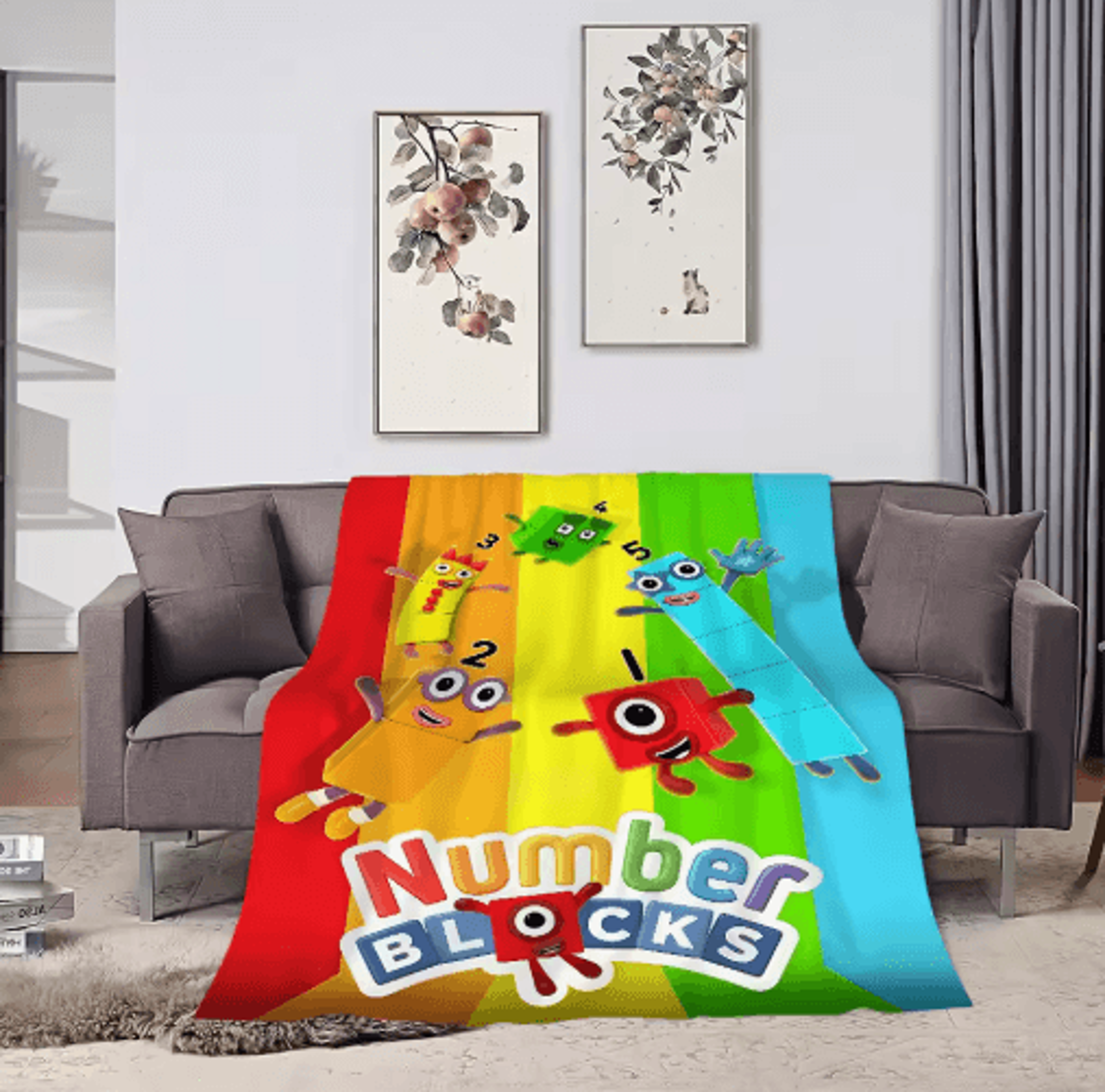 Classic Number Blocks Cartoon Throw Blanket  Soft Cozy Sofa  Bed Cover 8