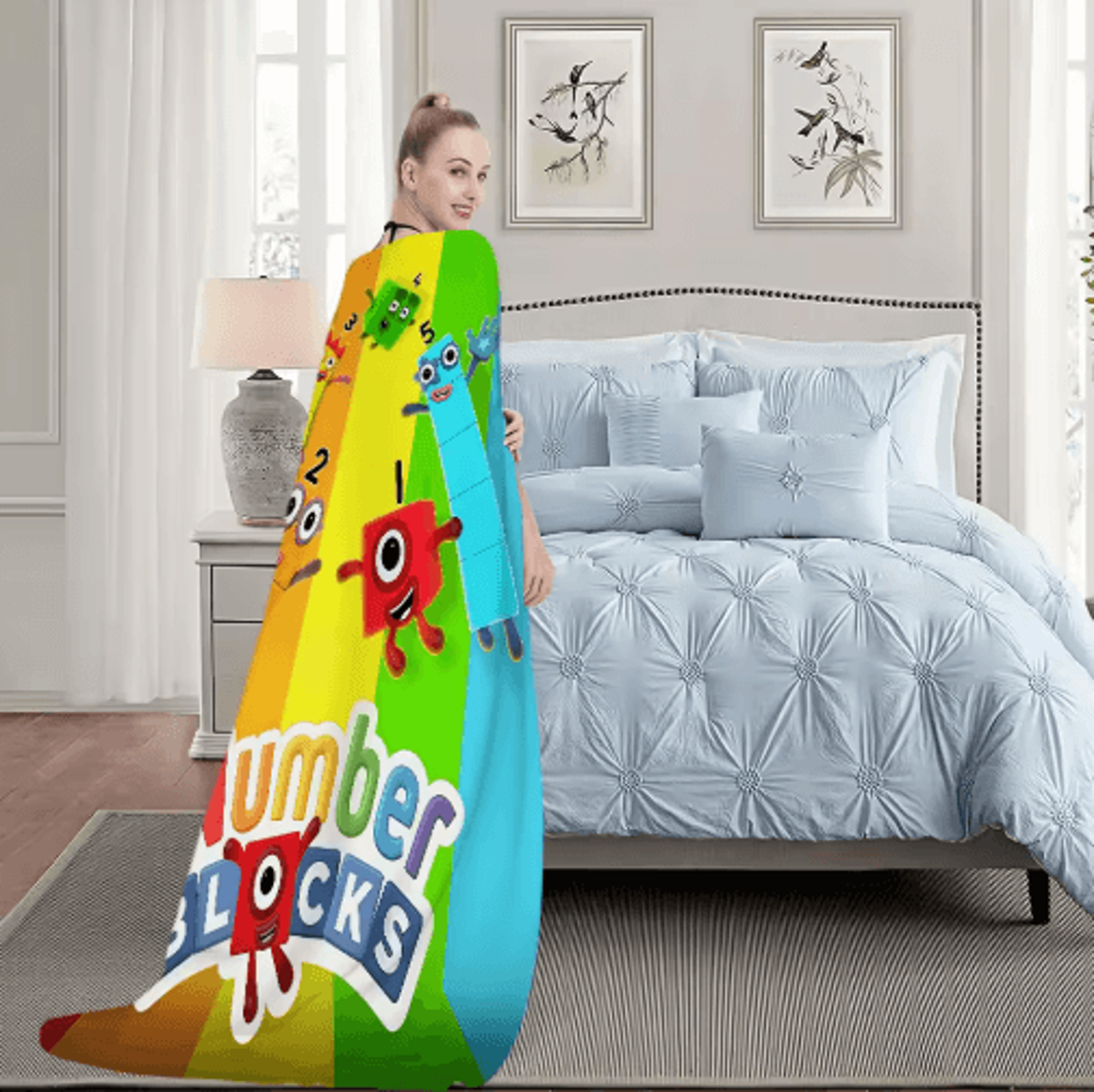 Classic Number Blocks Cartoon Throw Blanket  Soft Cozy Sofa  Bed Cover 6