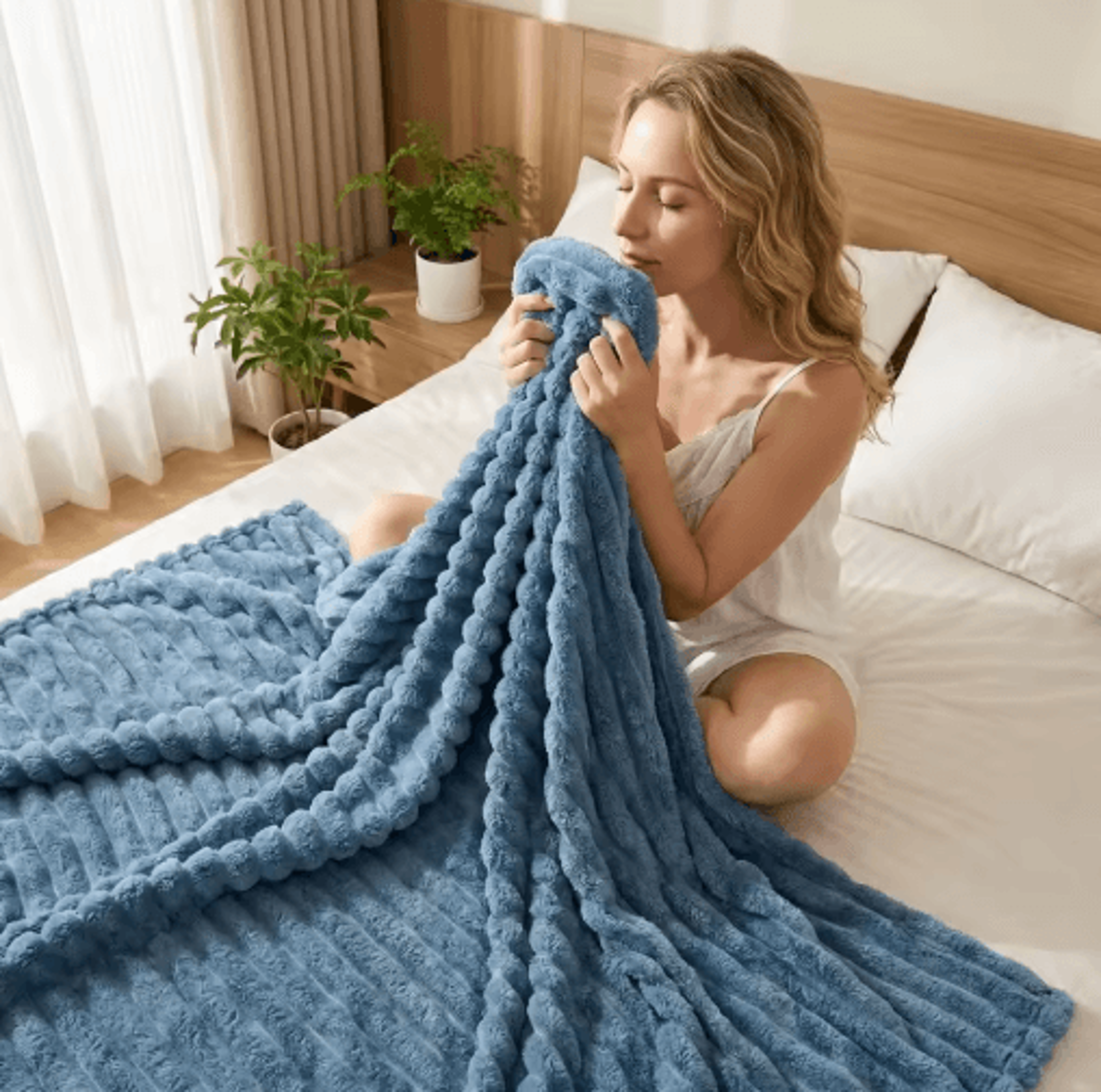 Ribbed Fleece Blanket  Soft Warm Textured Plush Bed  Sofa Throw 8