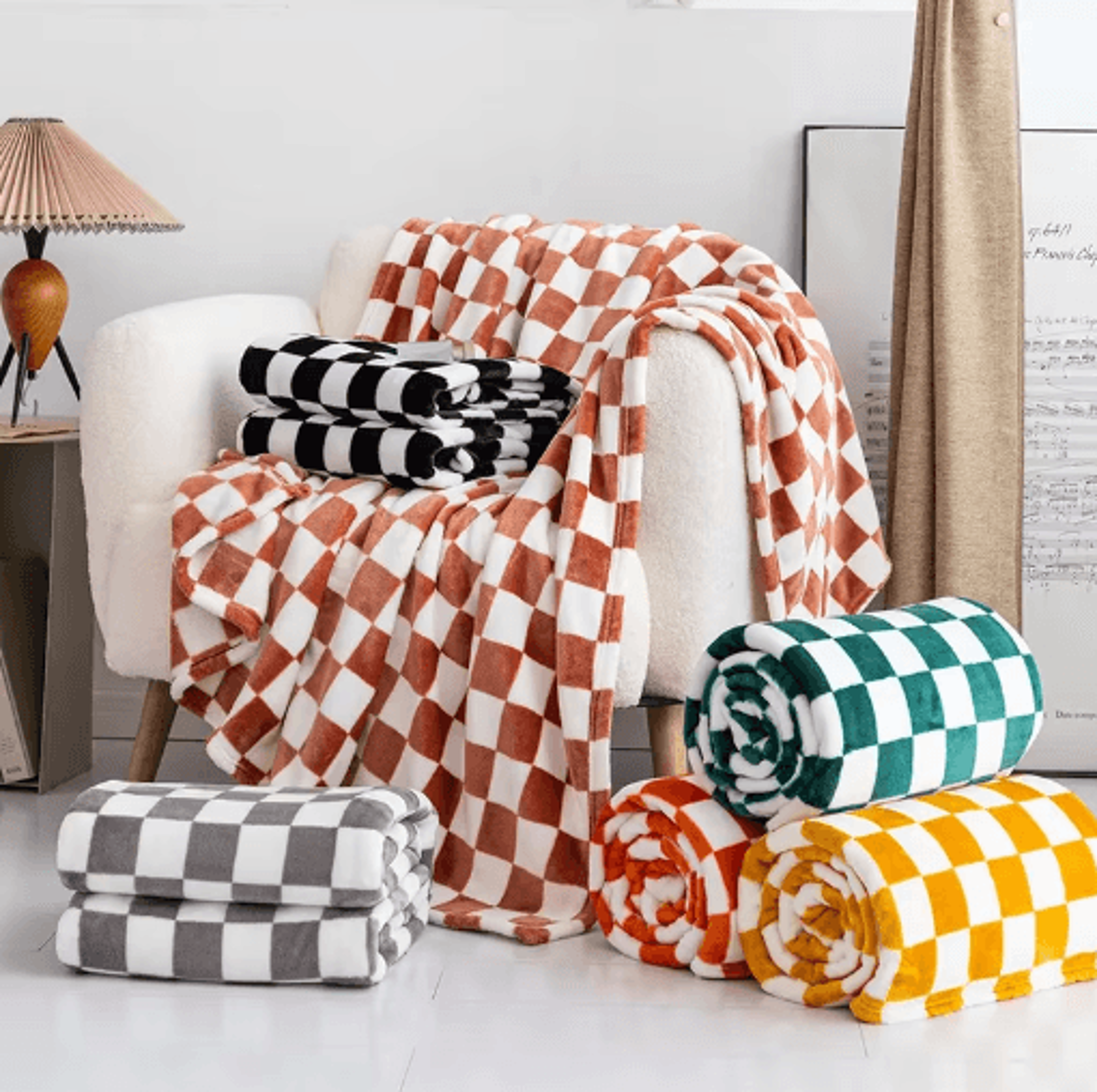Classic Checkerboard Throw Blanket  Lightweight Spring  Summer Sofa Cover 2