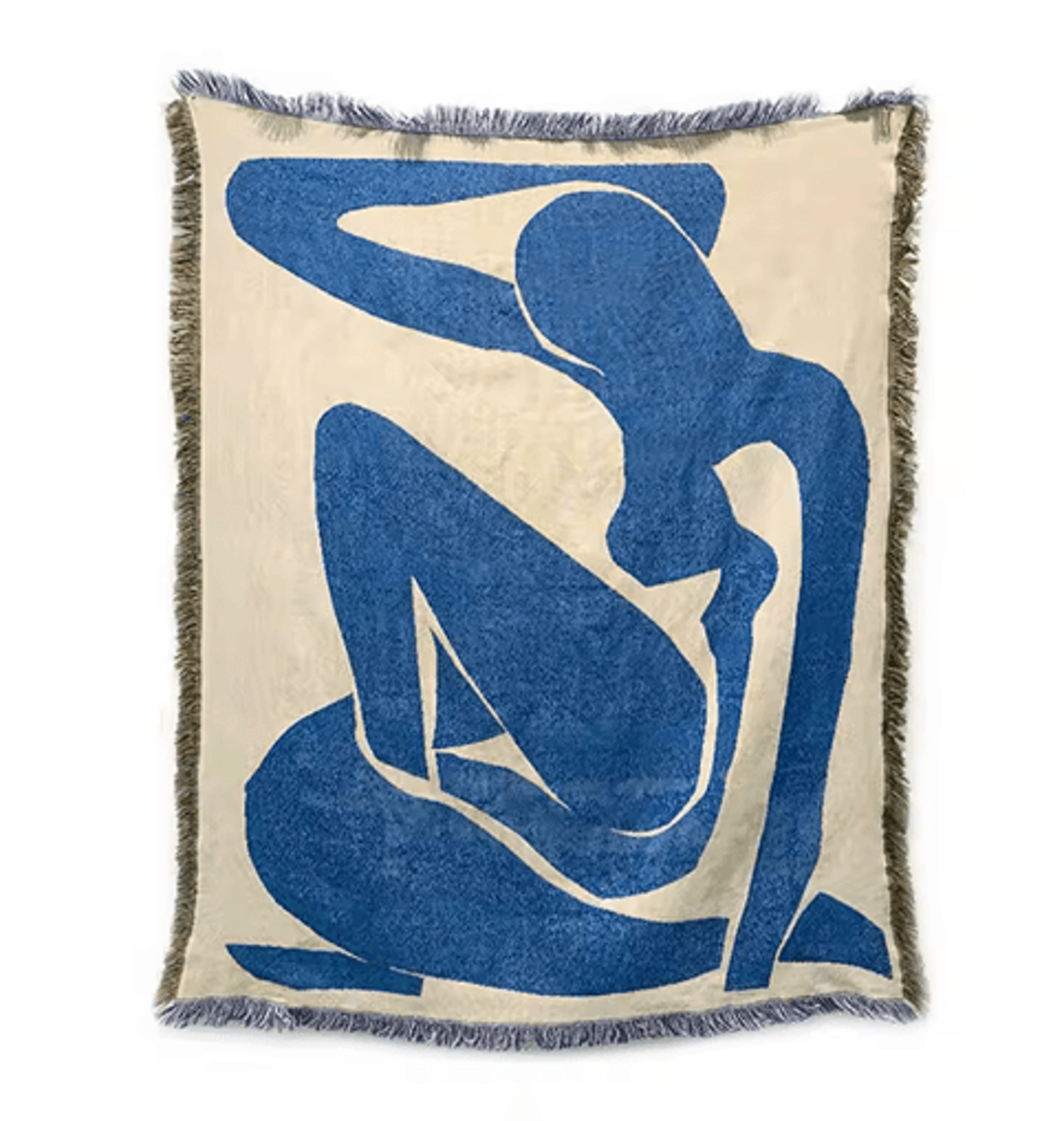 Japanese Abstract Knitted Throw Blanket  Blue Geometric Tassel Tapestry 4