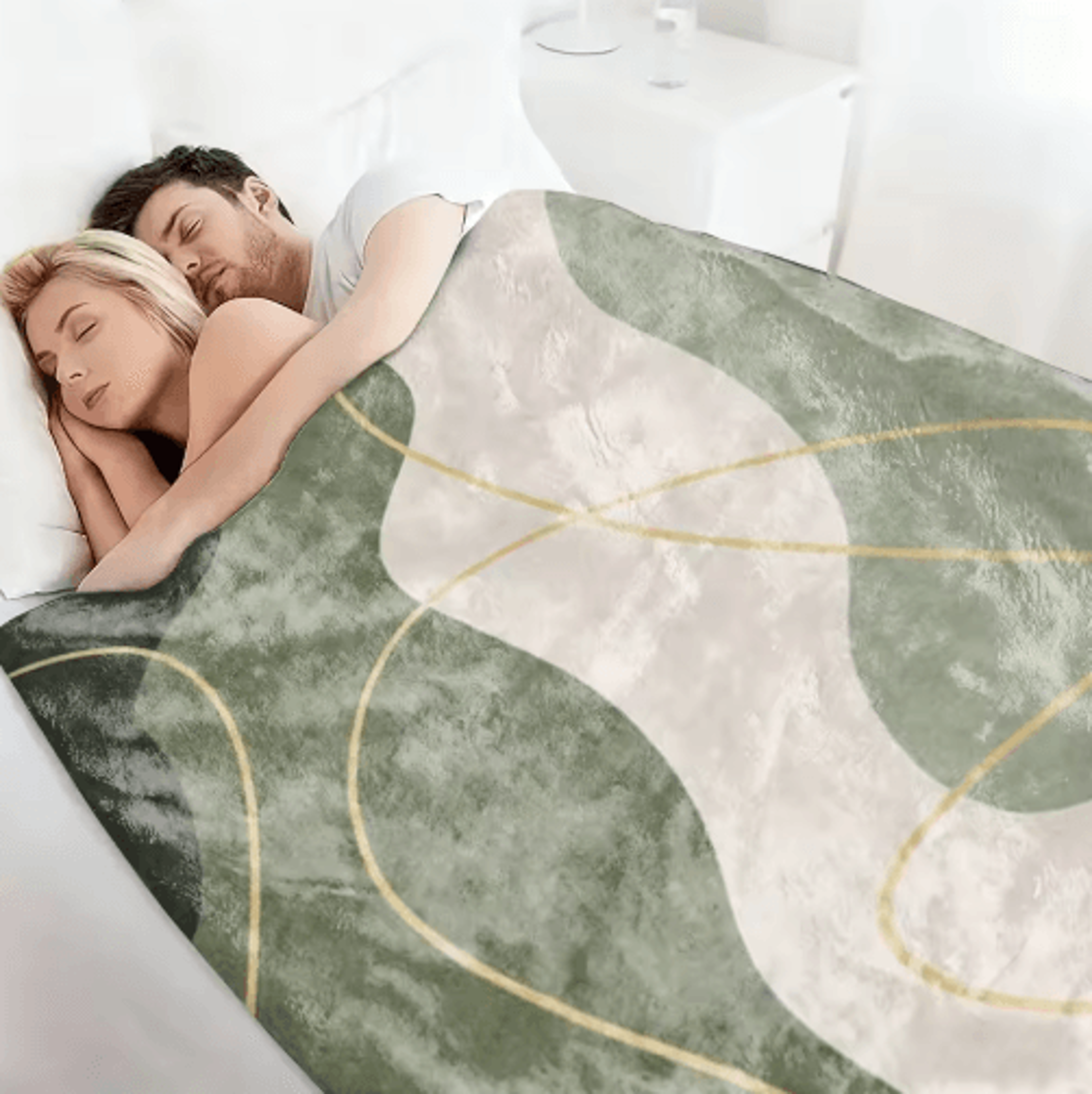 Modern Green  Gold Flannel Bed Blanket  Abstract Cozy Winter Comforter 0
