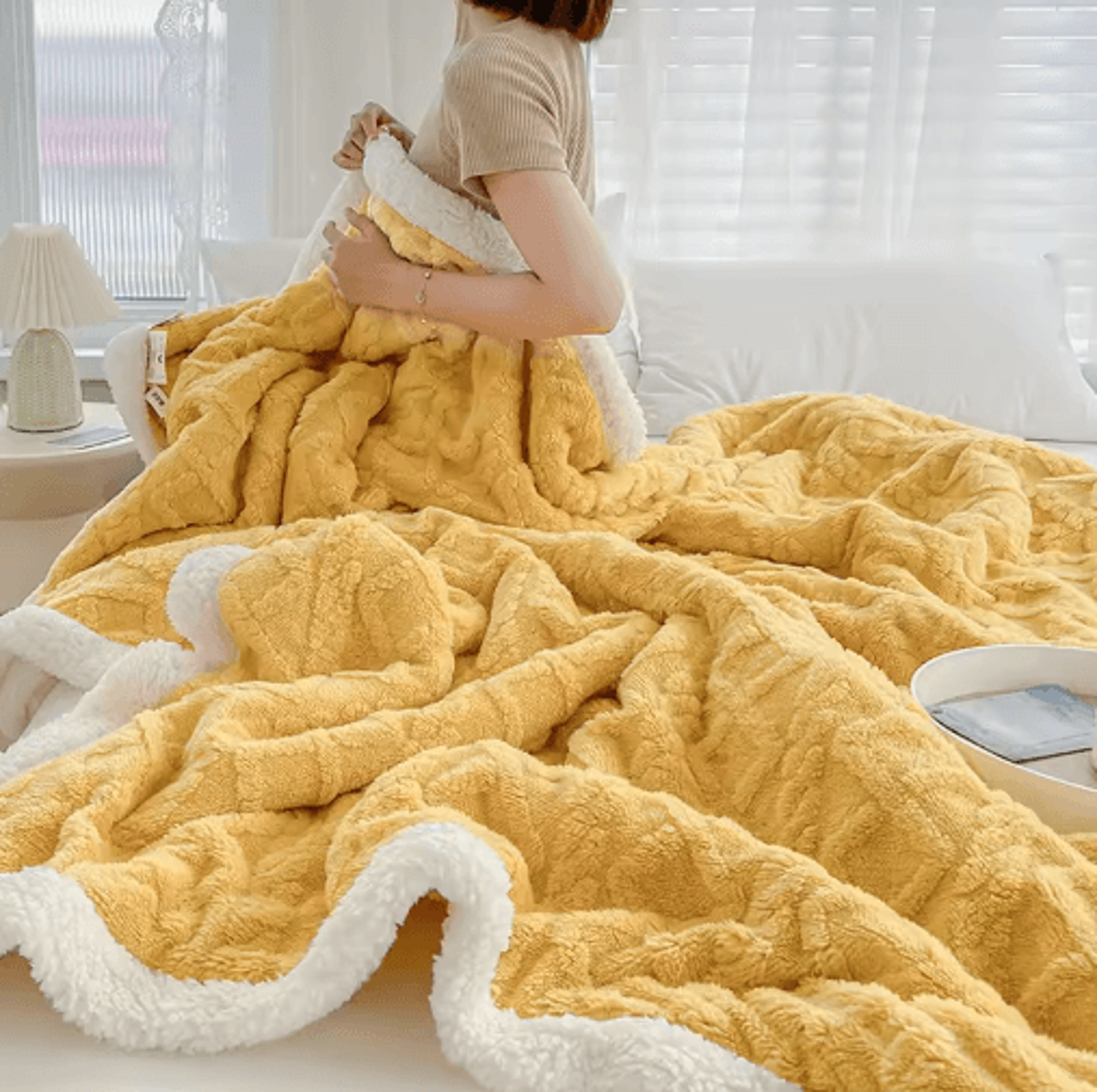 Lamb Wool DoubleSided Winter Blanket  Thick Microfiber Flannel Comforter 0