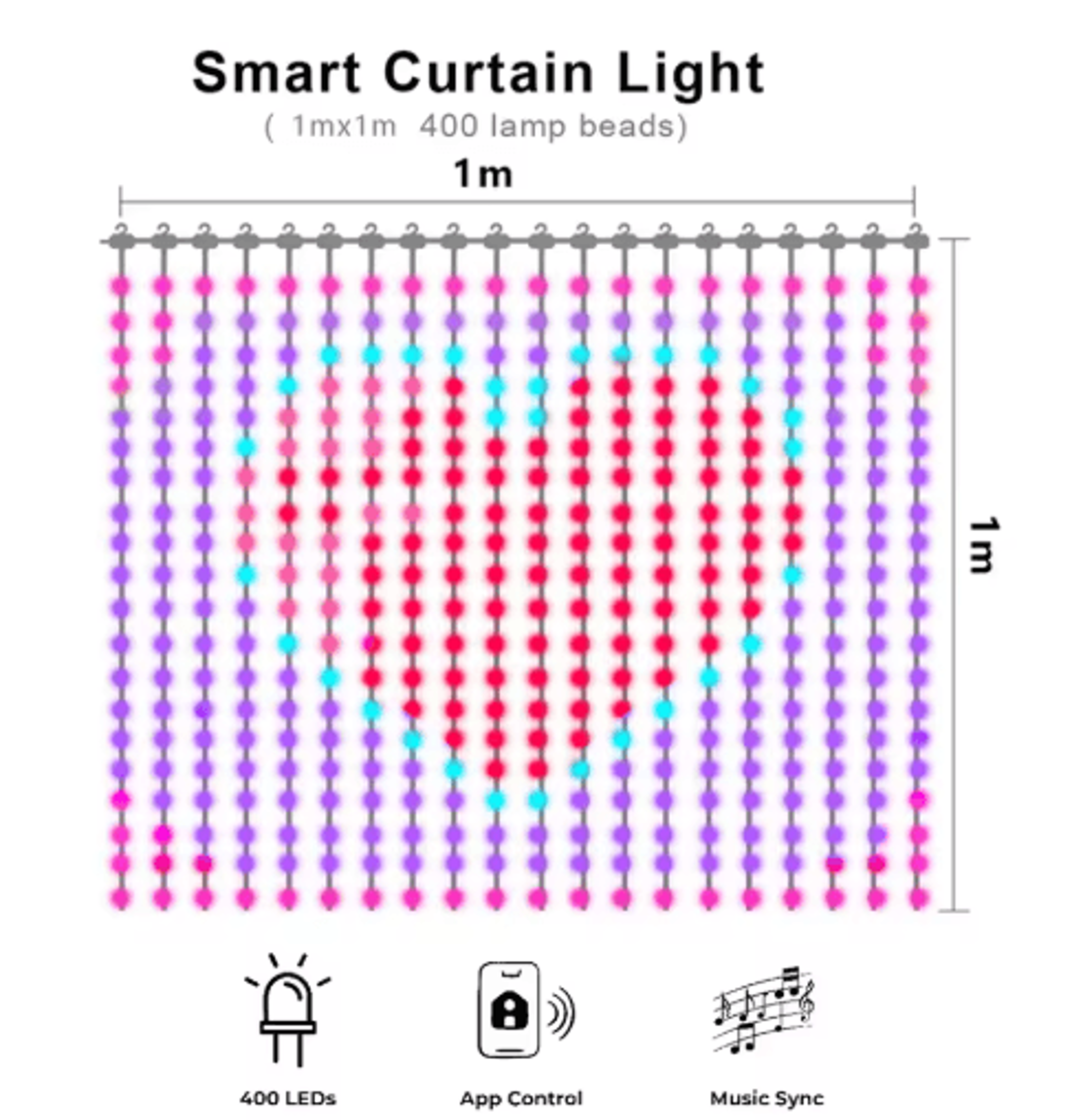 Smart Curtain String Lights  Waterproof DIY Pattern  Music Sync Backdrop 2