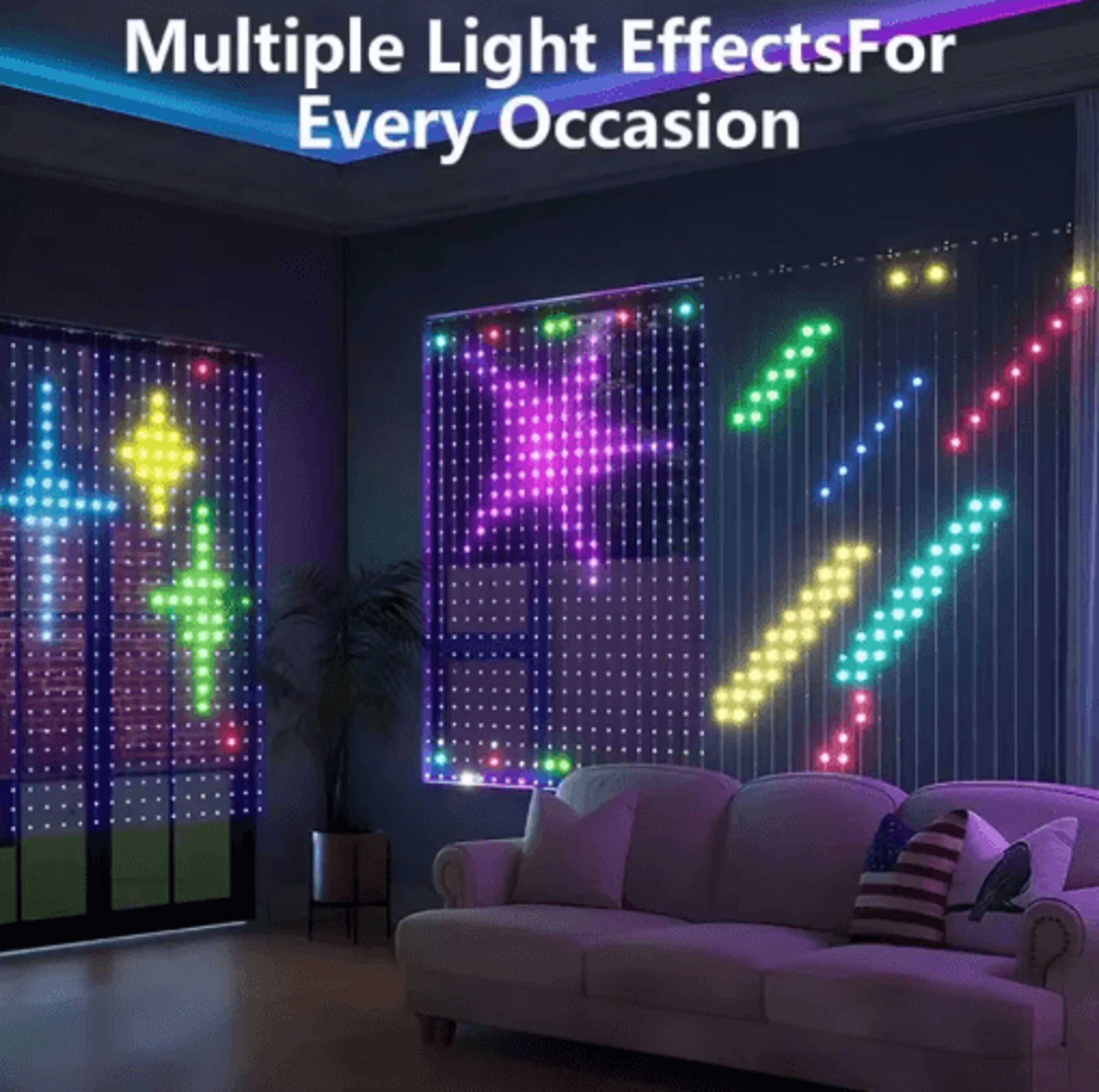 256400 LED Smart Curtain Lights  AppControlled DIY Pattern  Text Display 8