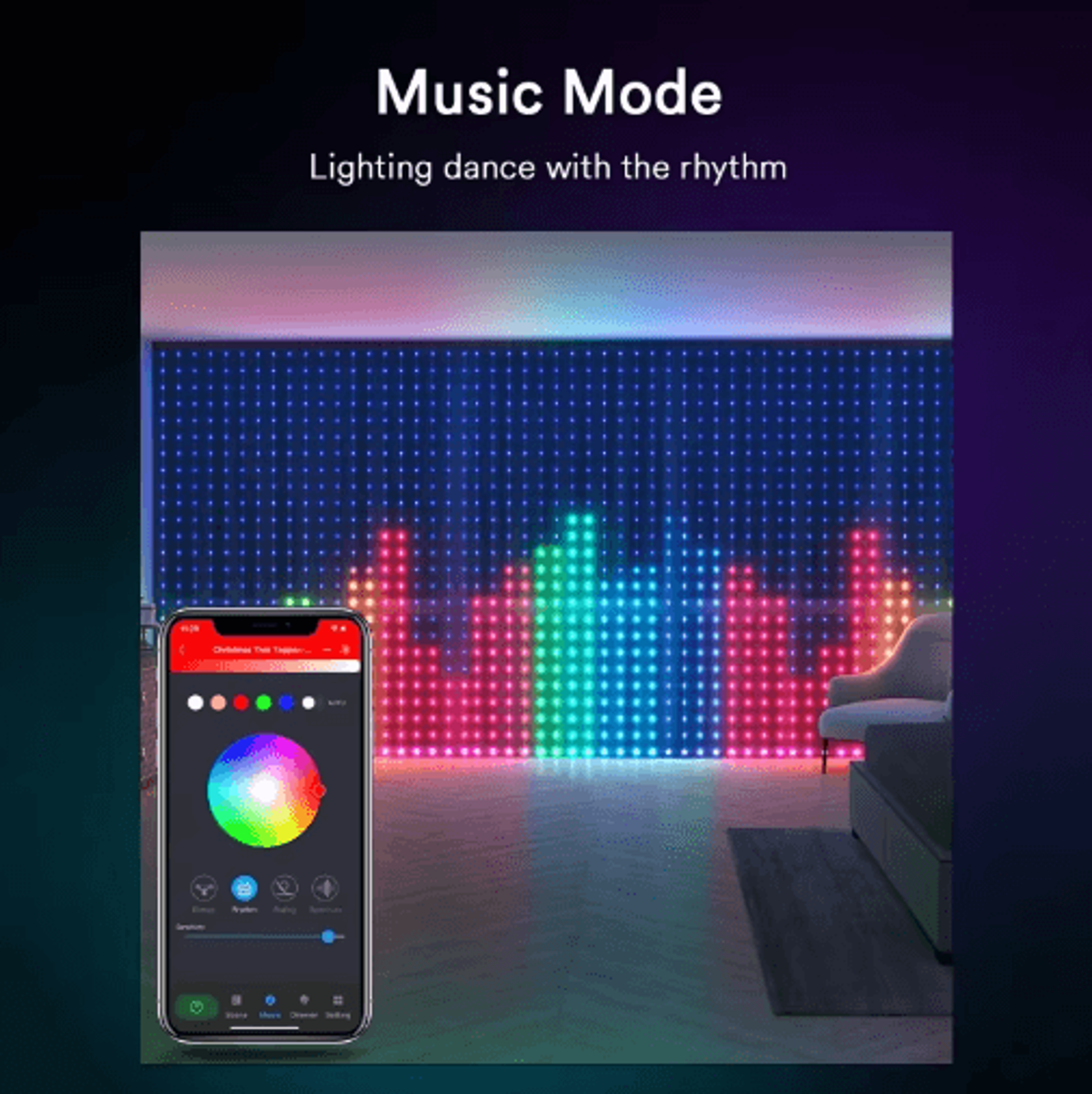 Smart LED Curtain Lights  DIY Color Changing Music Sync Fairy Lights 7