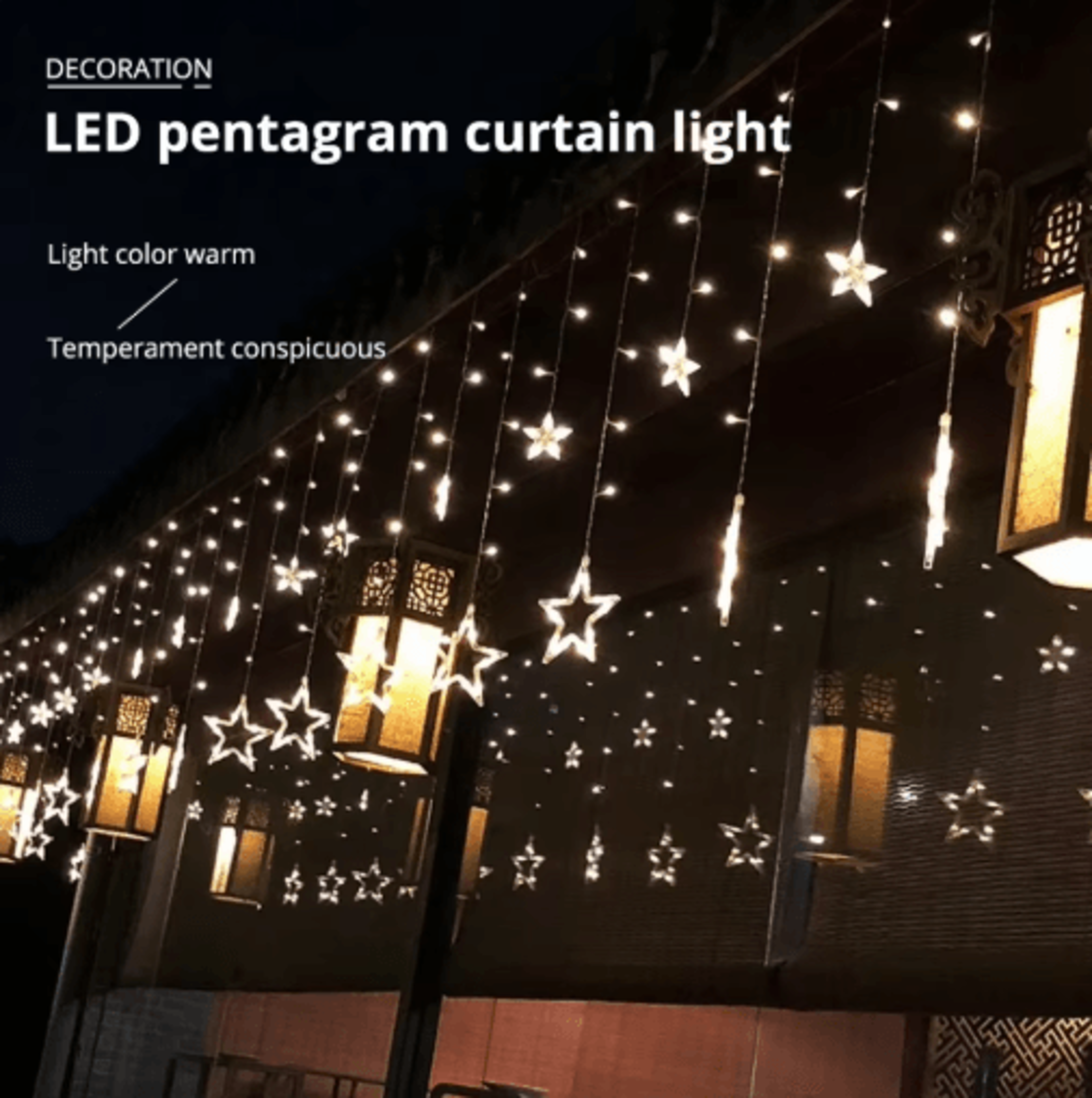 LED Pentagram Curtain Lights  Remote Control Star String Lights With Tail 0