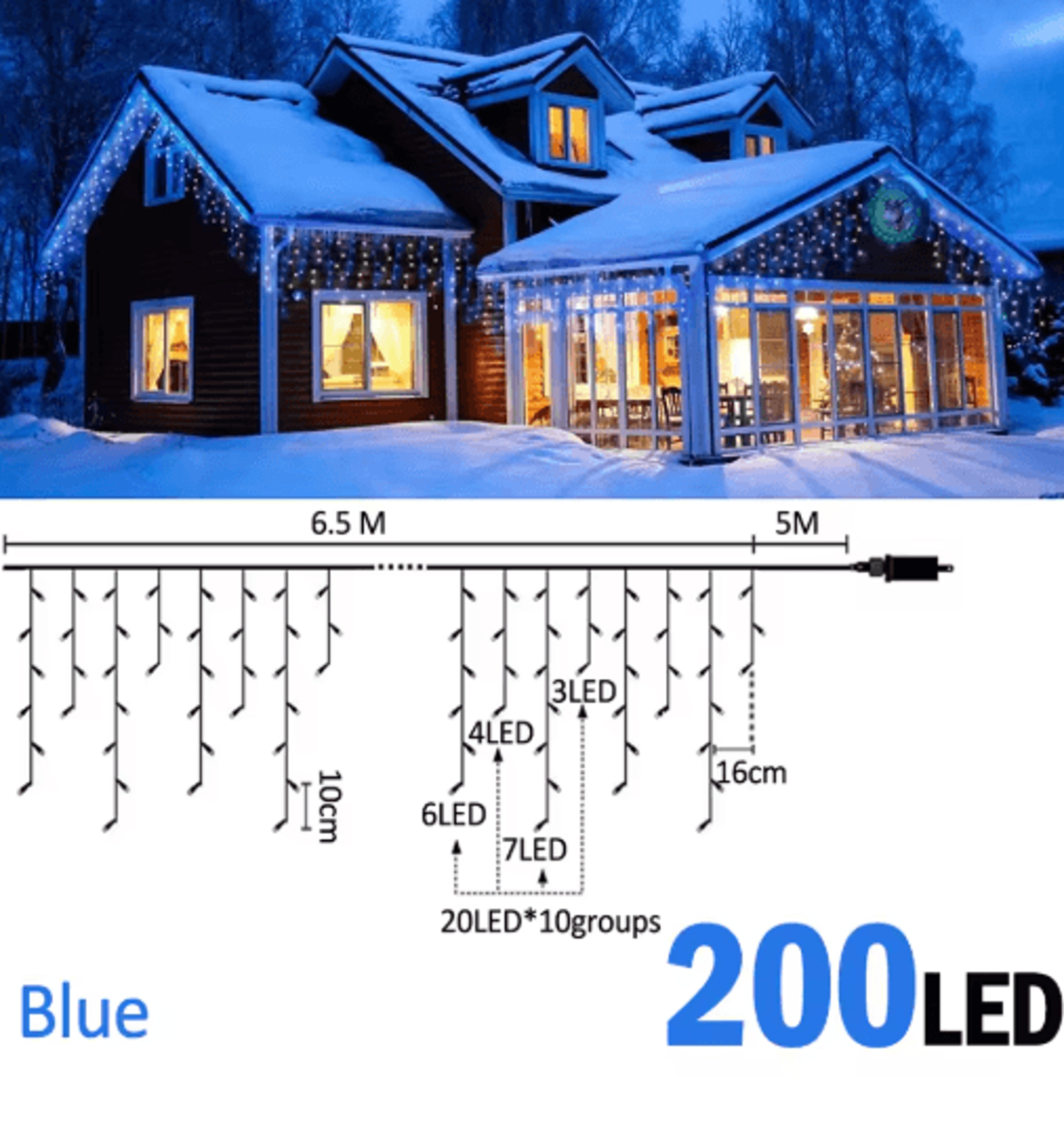 200480 LED Icicle String Lights  8Mode Waterproof Christmas Curtain Lights 6