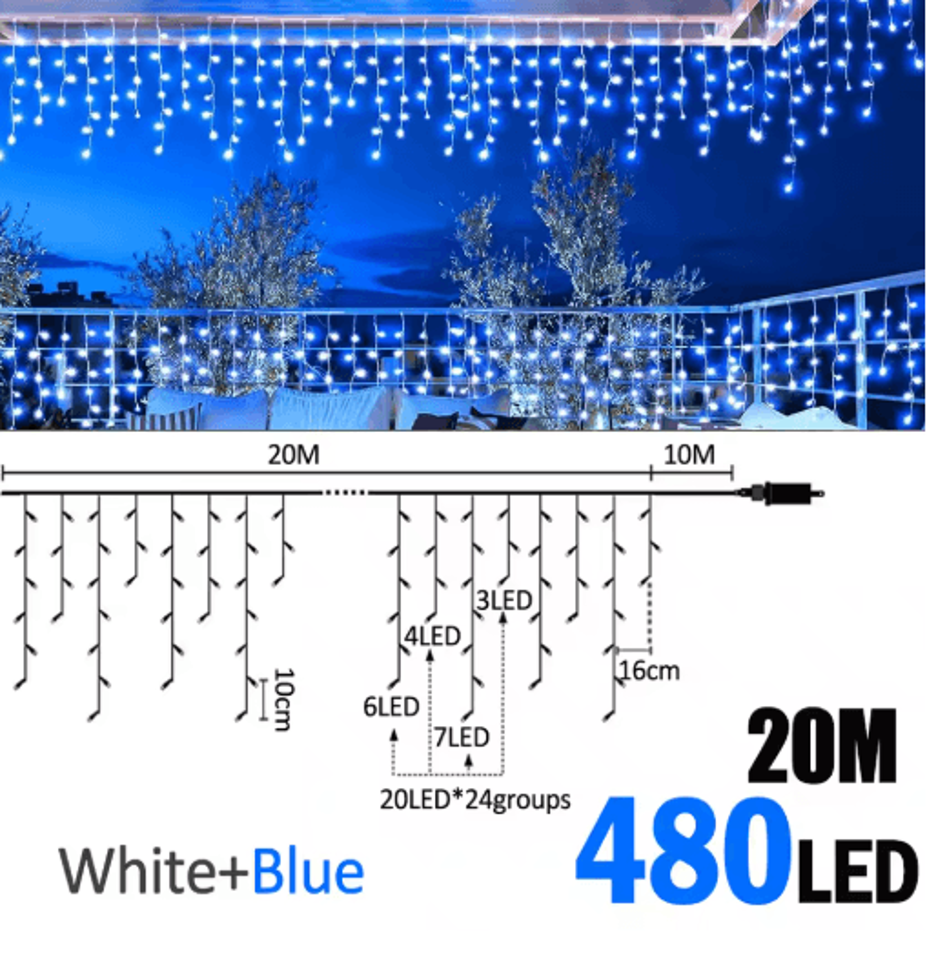 200480 LED Icicle String Lights  8Mode Waterproof Christmas Curtain Lights 2