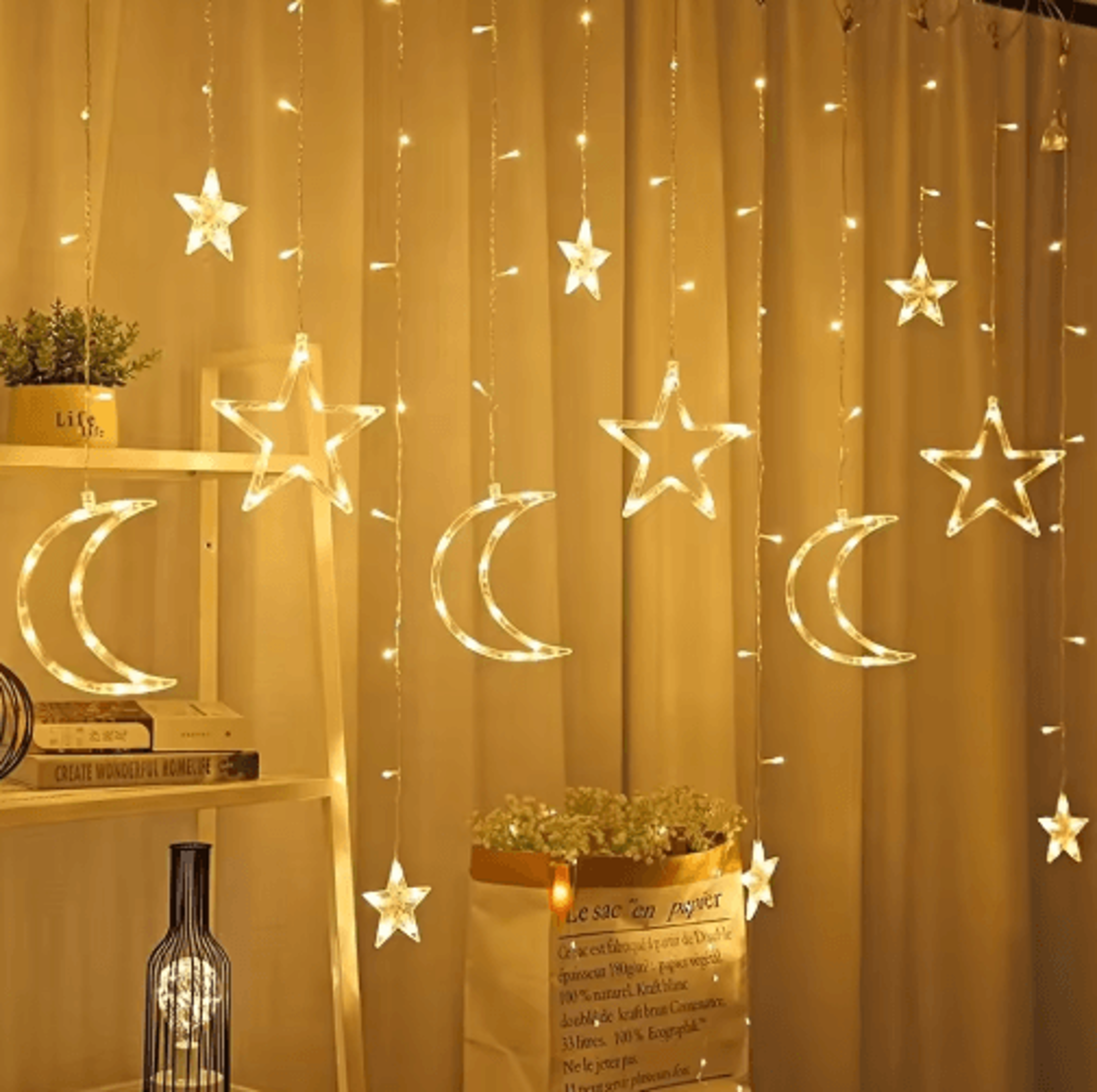 35M Star  Moon LED Curtain Lights  120 LED Ramadan Room Decor 1