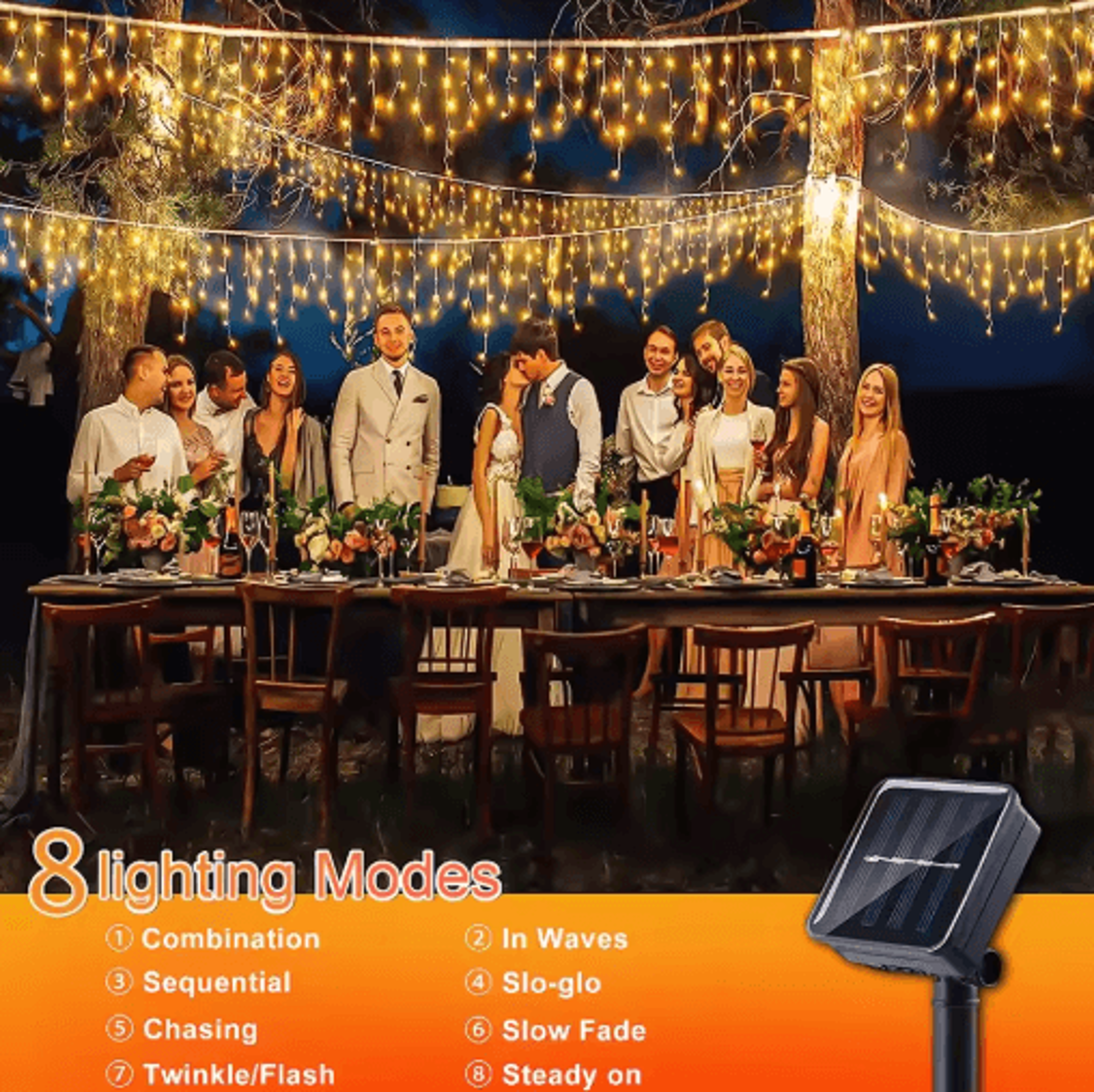 Solar LED Icicle Curtain Lights  8Mode Outdoor Christmas Fairy Lights 6