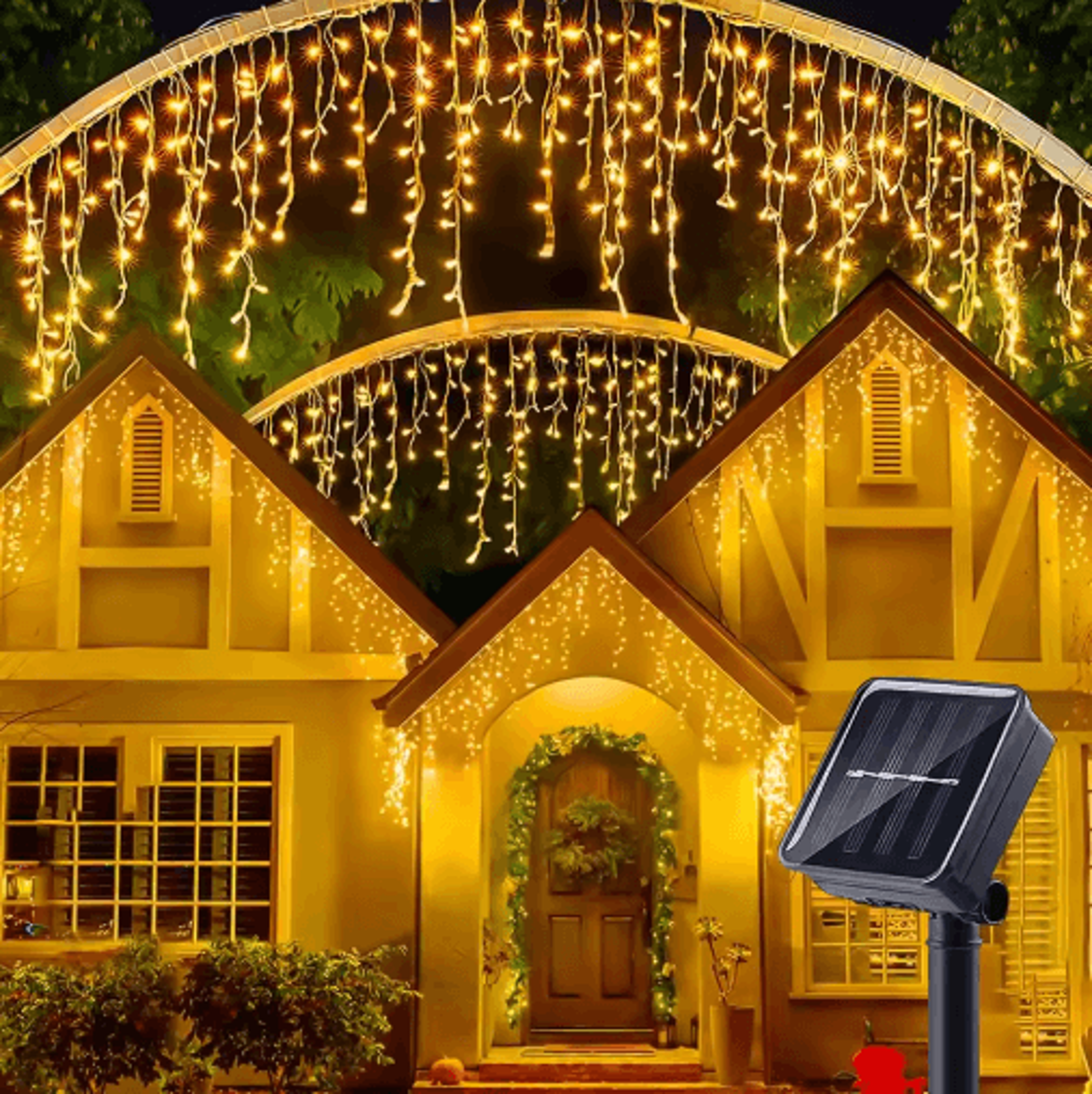 Solar LED Icicle Curtain Lights  8Mode Outdoor Christmas Fairy Lights 0