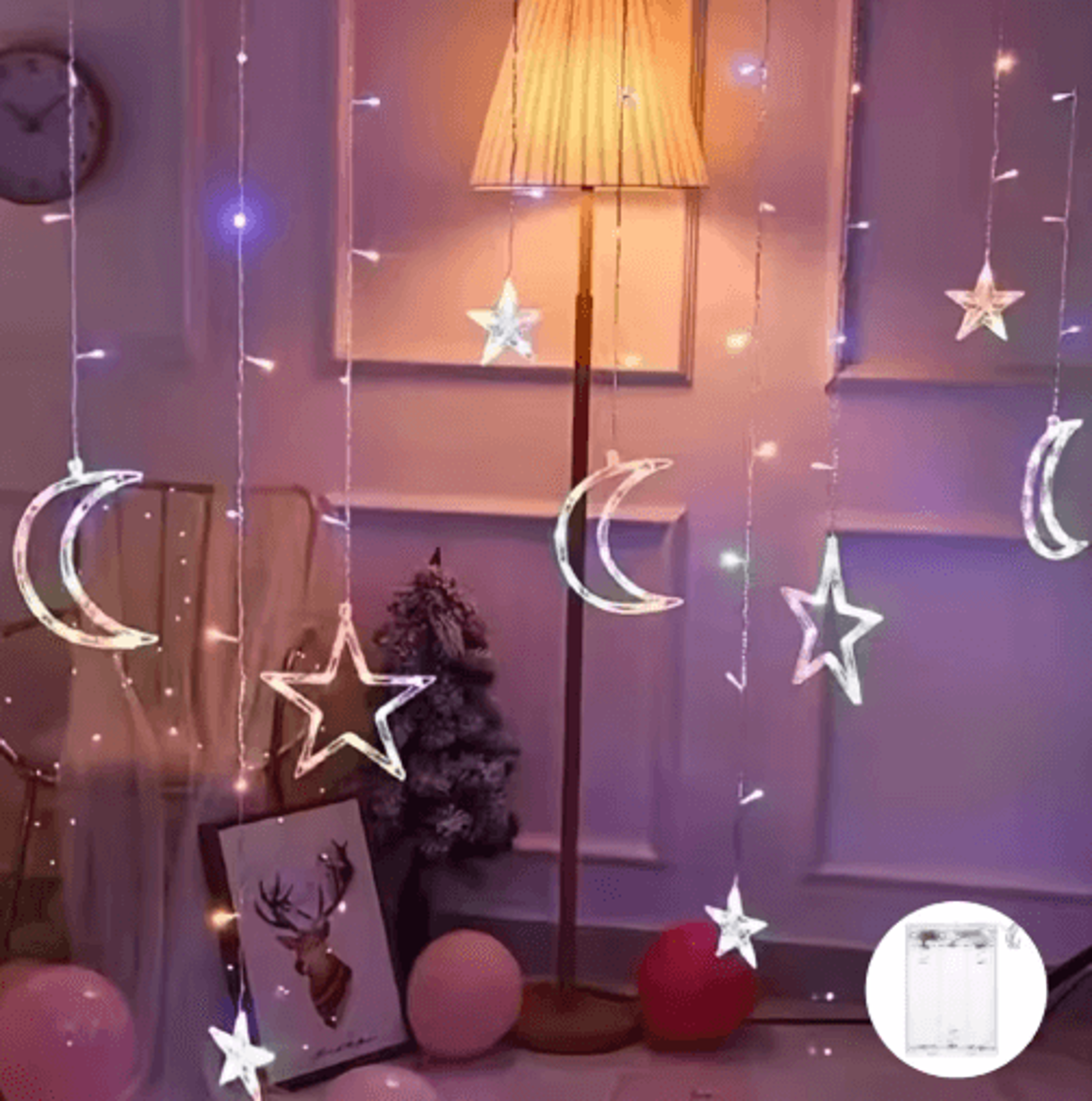 LED Star  Moon Curtain Lights  BatteryPowered Christmas Fairy Garland 1