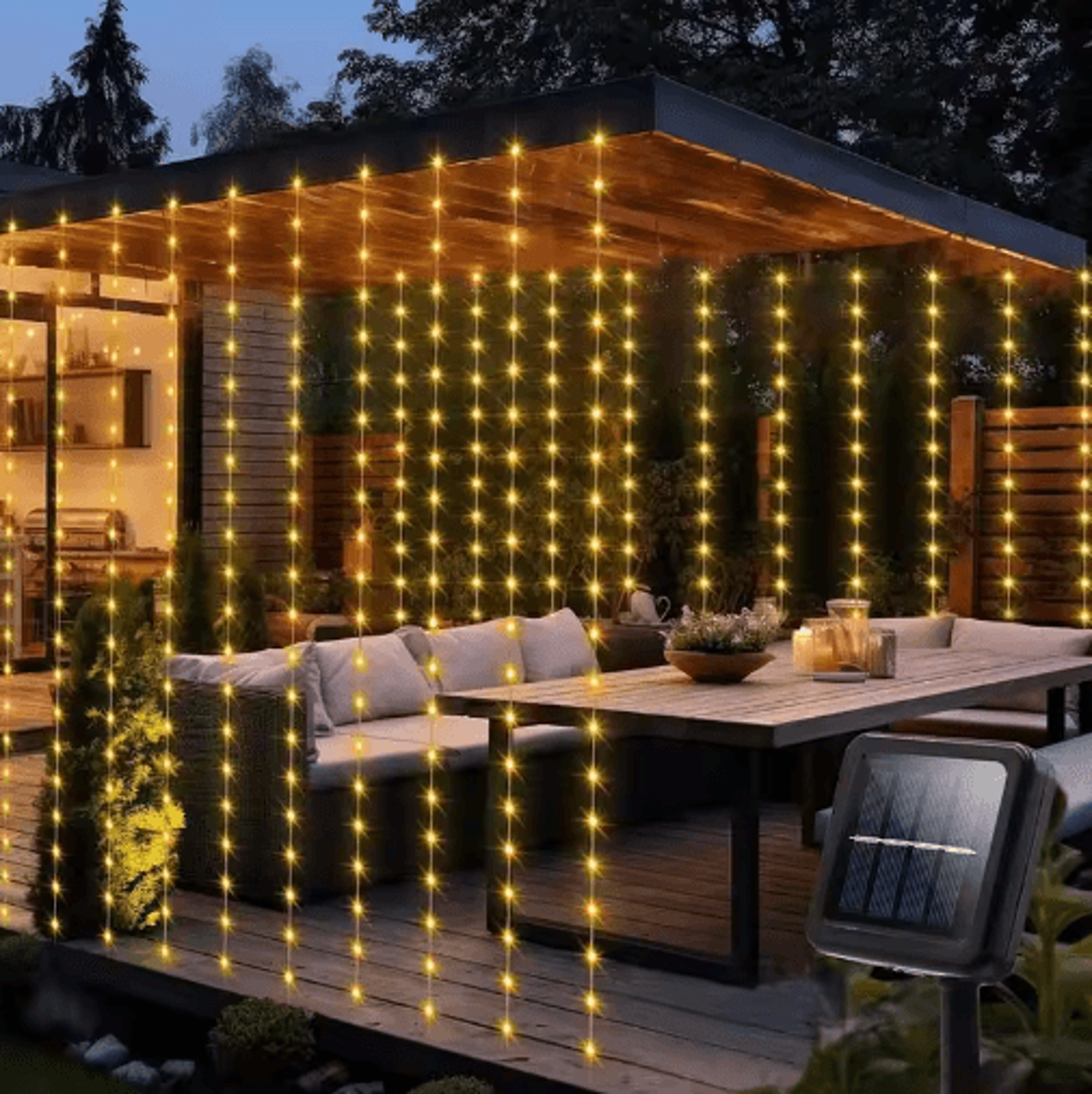 300 LED Solar Curtain Lights  Waterproof Outdoor Fairy Garland 9