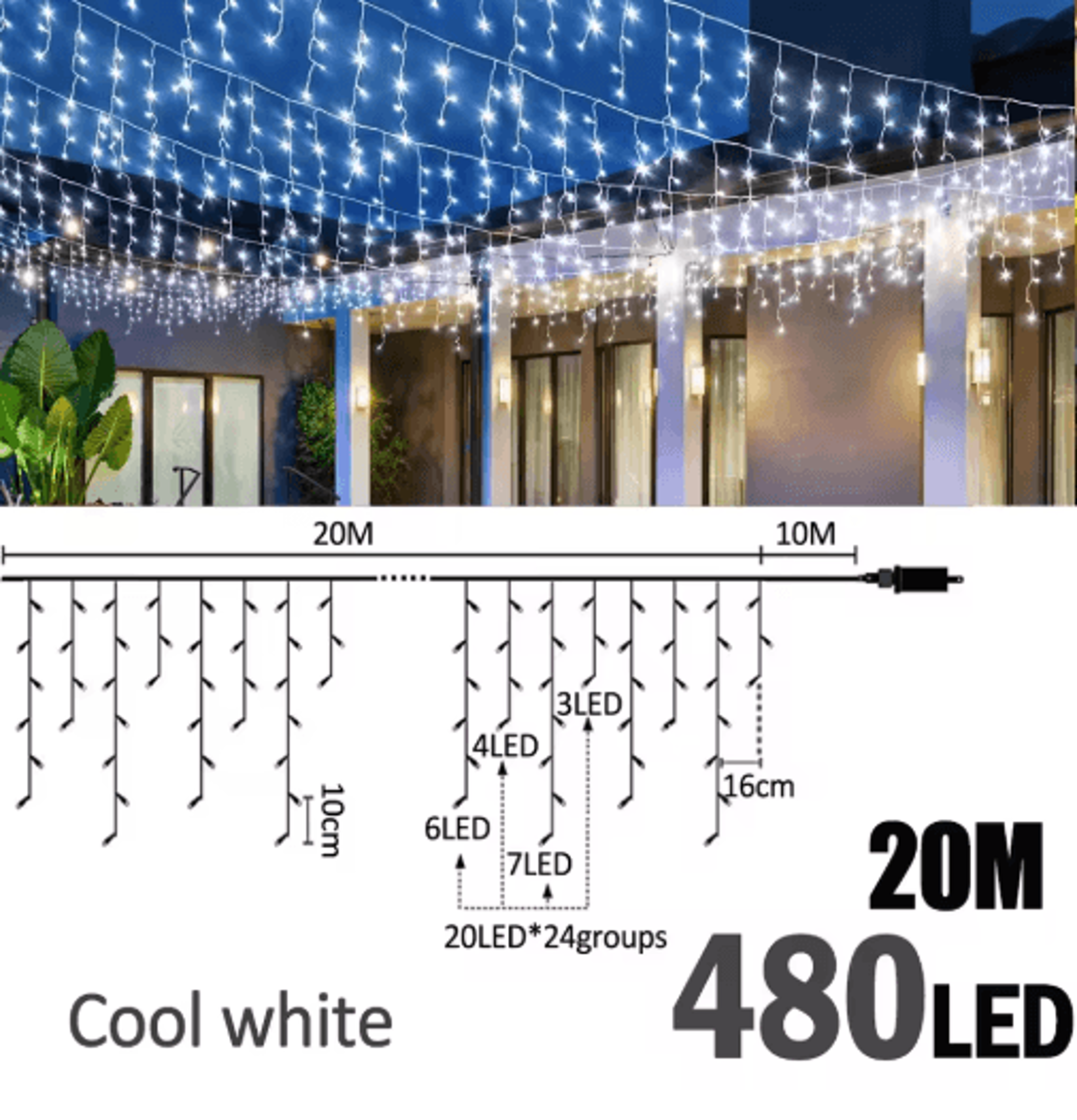 200480 LED Icicle String Lights  40Drop Waterproof Christmas Curtain 5