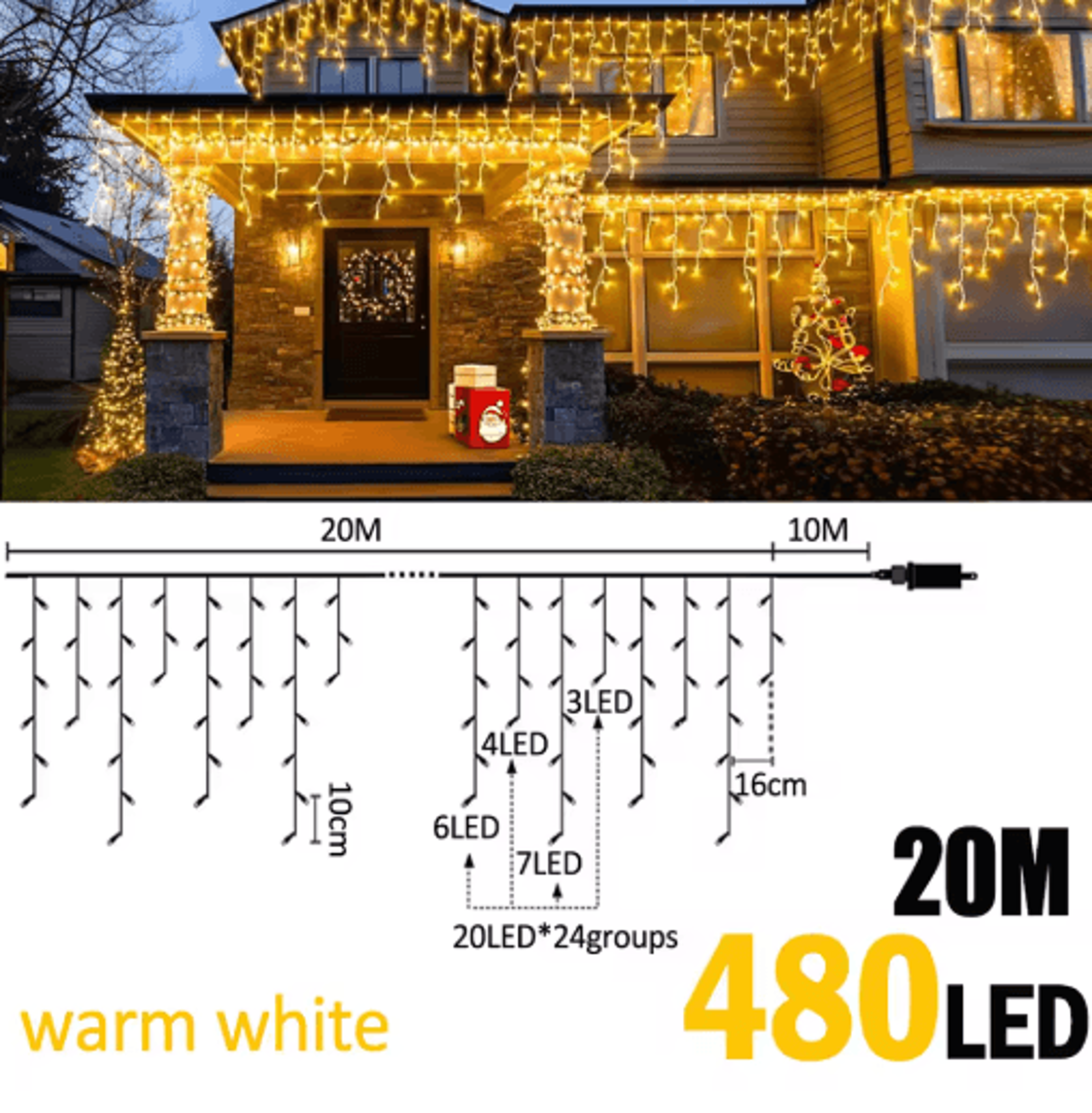 200480 LED Icicle String Lights  40Drop Waterproof Christmas Curtain 6