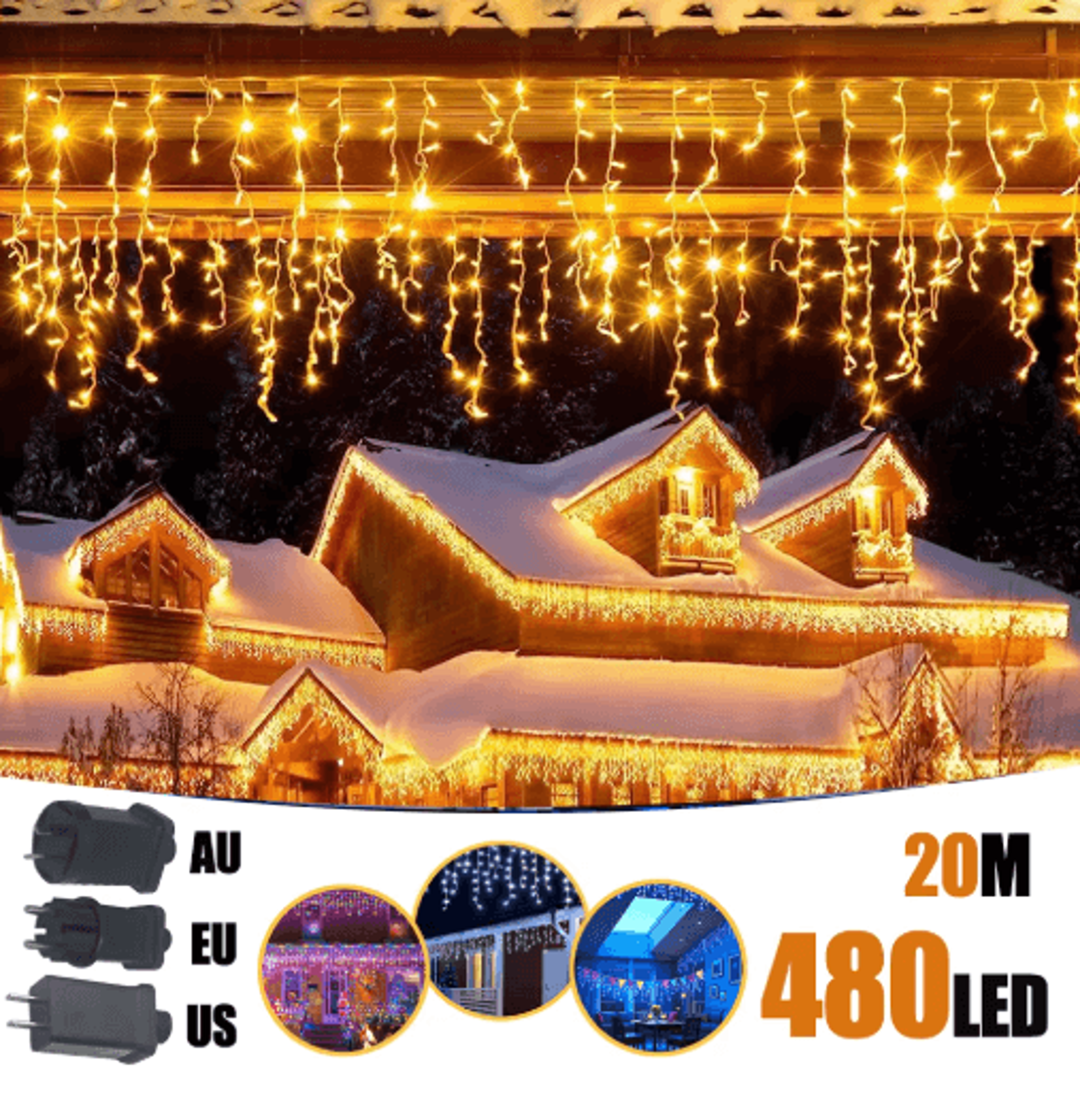 200480 LED Icicle String Lights  40Drop Waterproof Christmas Curtain 0