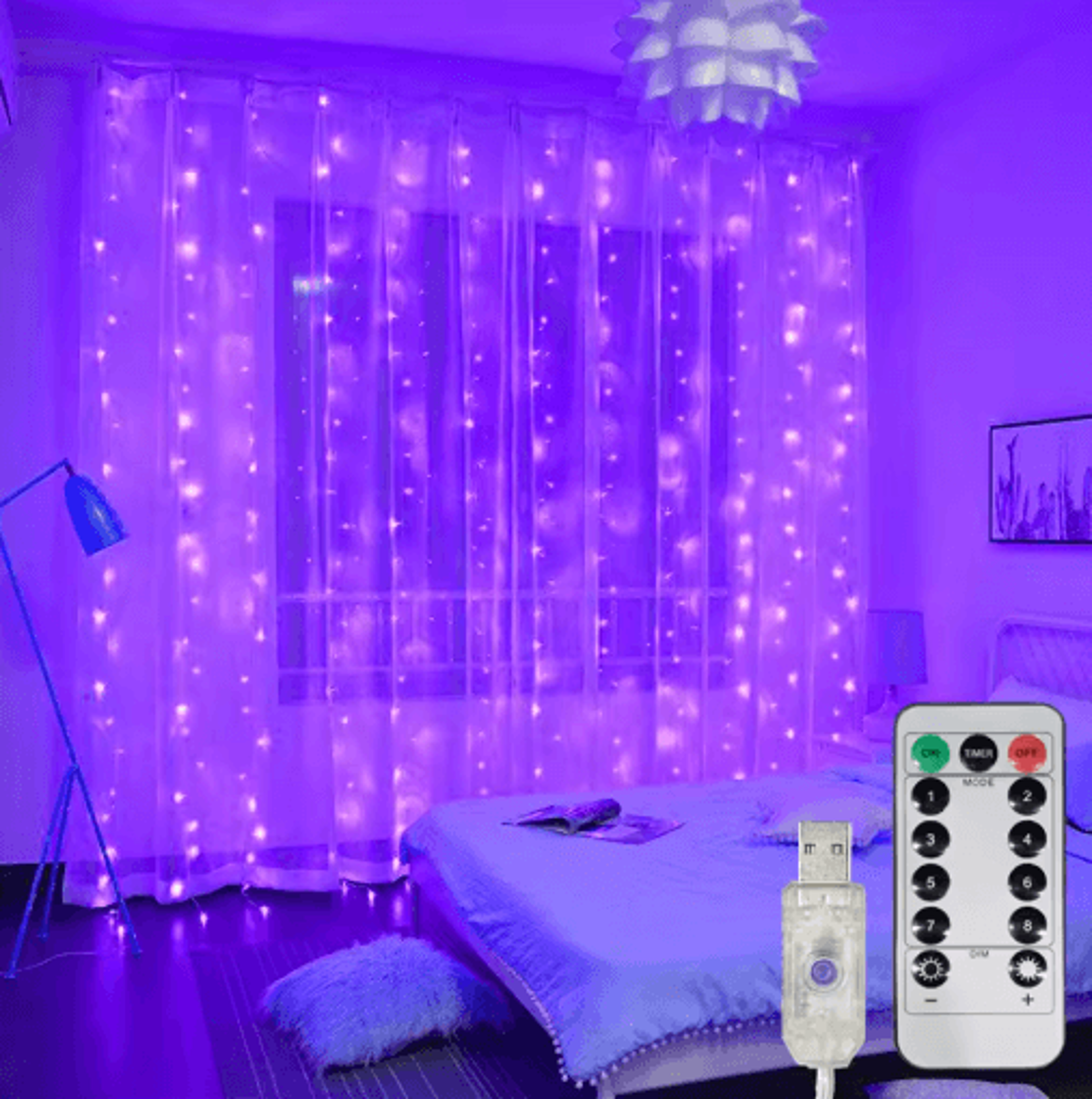USB LED Window Curtain Lights  8Mode Remote Fairy String Lights 2