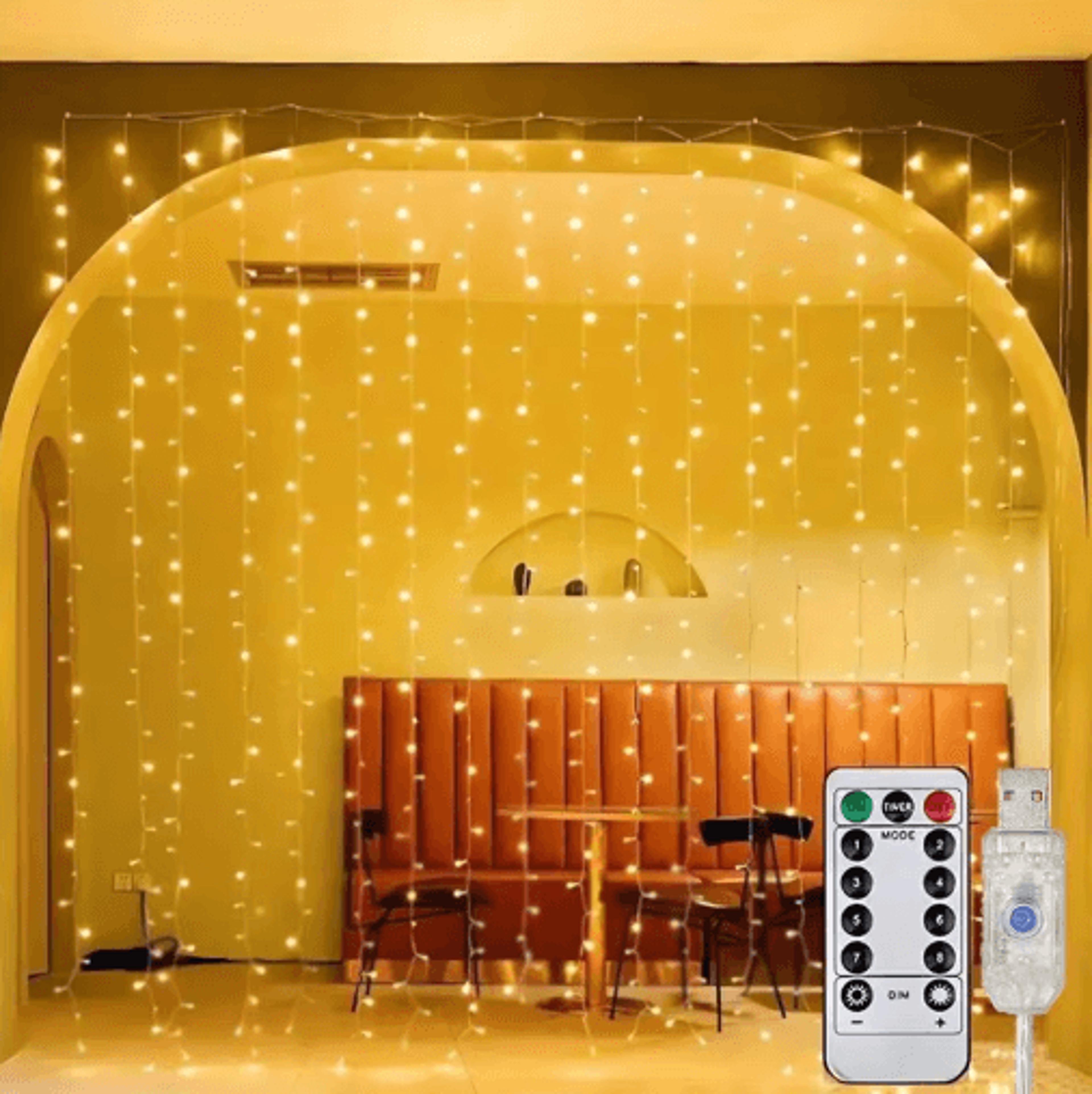 USB LED Window Curtain Lights  8Mode Remote Fairy String Lights 8