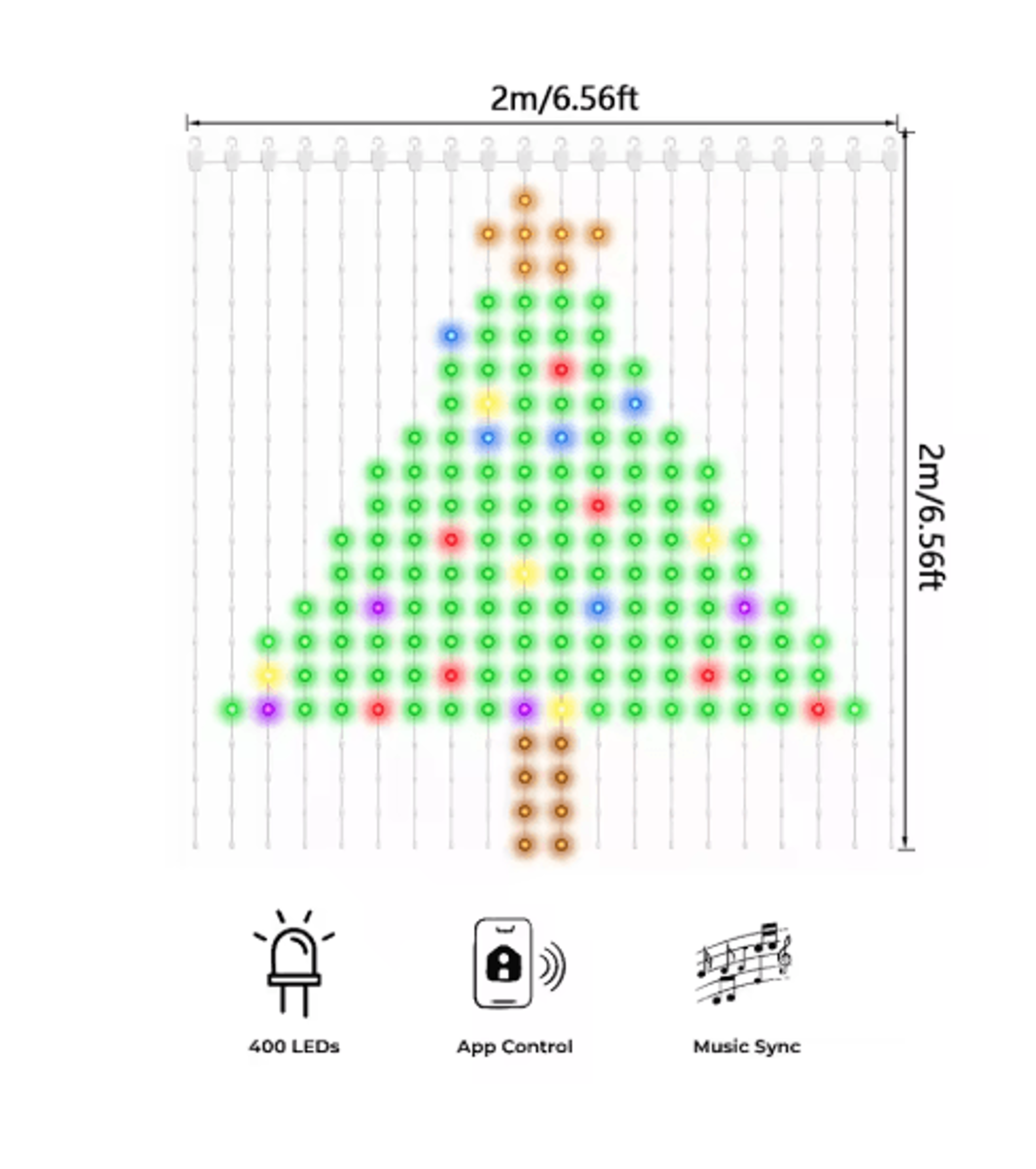 2PCS Smart RGB Curtain Lights  App  Remote Music Sync Fairy Lights 2